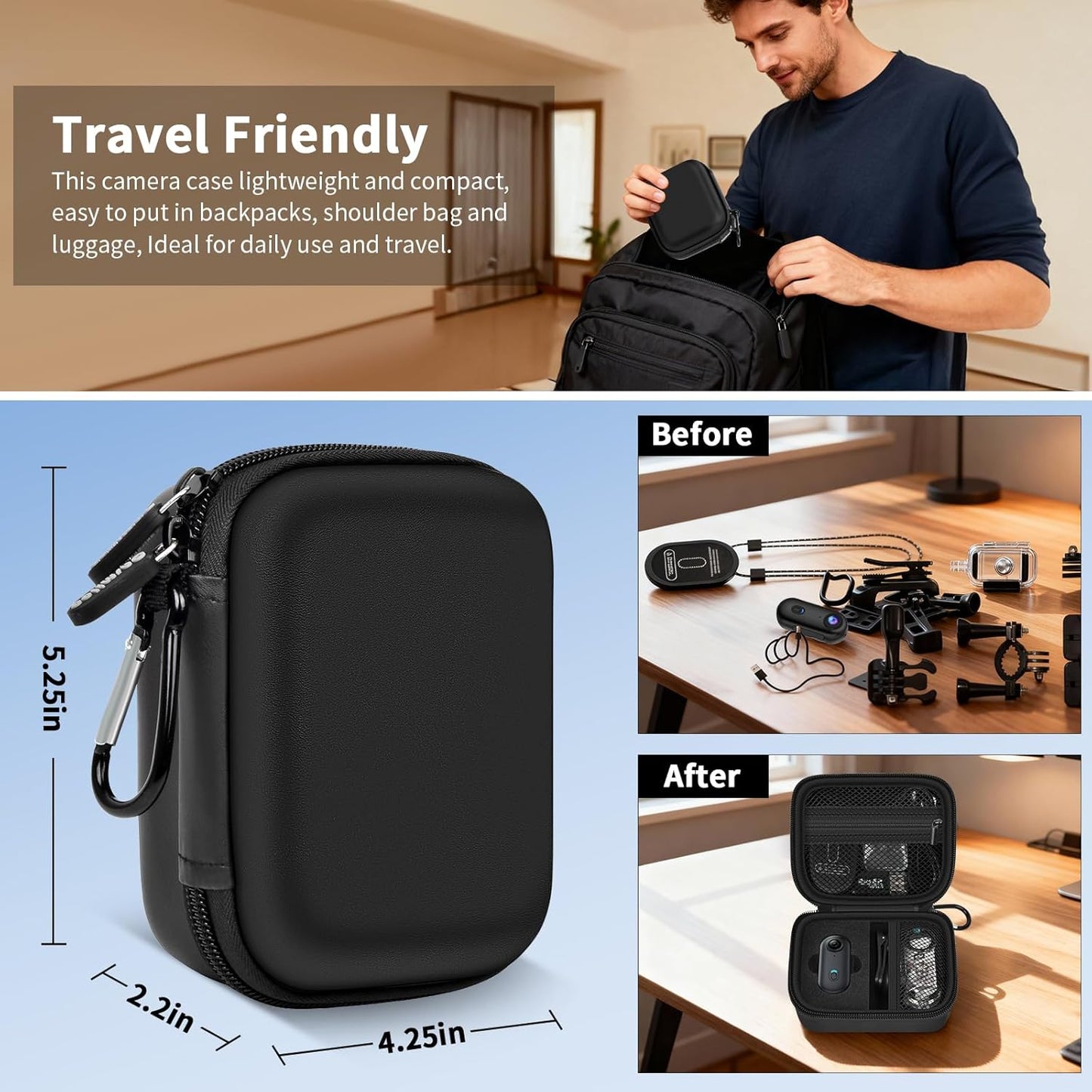 Mini Body Camera Case, Wearable Thumb Action Cam Holder, Storage Bag for Tiny Portable Camcorder, Small Recording