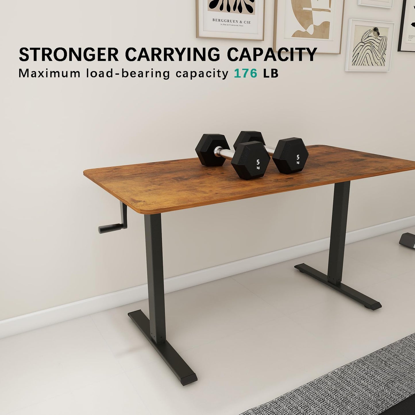 Whole Piece Manual Standing Desk Adjustable Height with Lockable Casters- Hand Crank Stand up Desk with Wheels, Mobile Sit to Stand Workstation with Handle