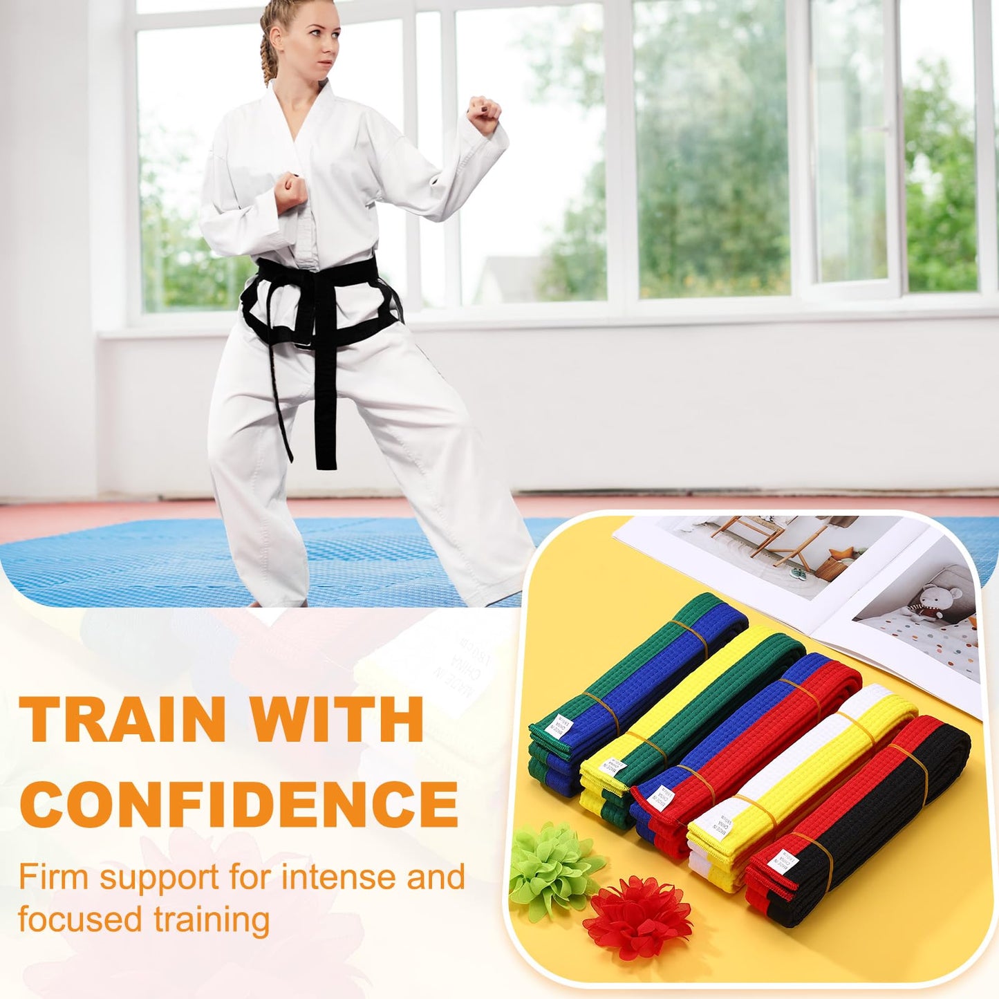 YELARXI Karate Belt, Martial Arts Ranking Belts Solid Cotton Double-Layered Core Long Soft Uniform Training Equipment Fitting for(Taekwondo/Karate/Judo/BJJ/Competition) 9.2ft & Red/Black
