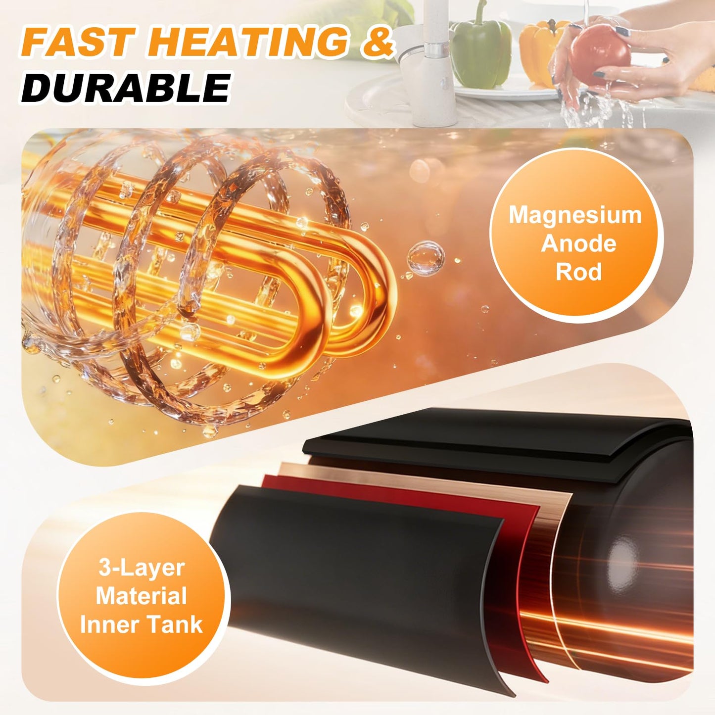 4Gallon Mini Tank Water Heater Electric, 1500W Under Sink Hot Water fot Point of Use, 110V Instant Hot Water Heater for Kitchen, Office