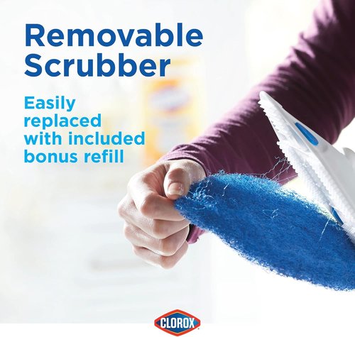 Clorox Extendable Tub & Tile Scrubber - Heavy Duty Bathroom Cleaning Brush with Pivoting Head & Refill Pad