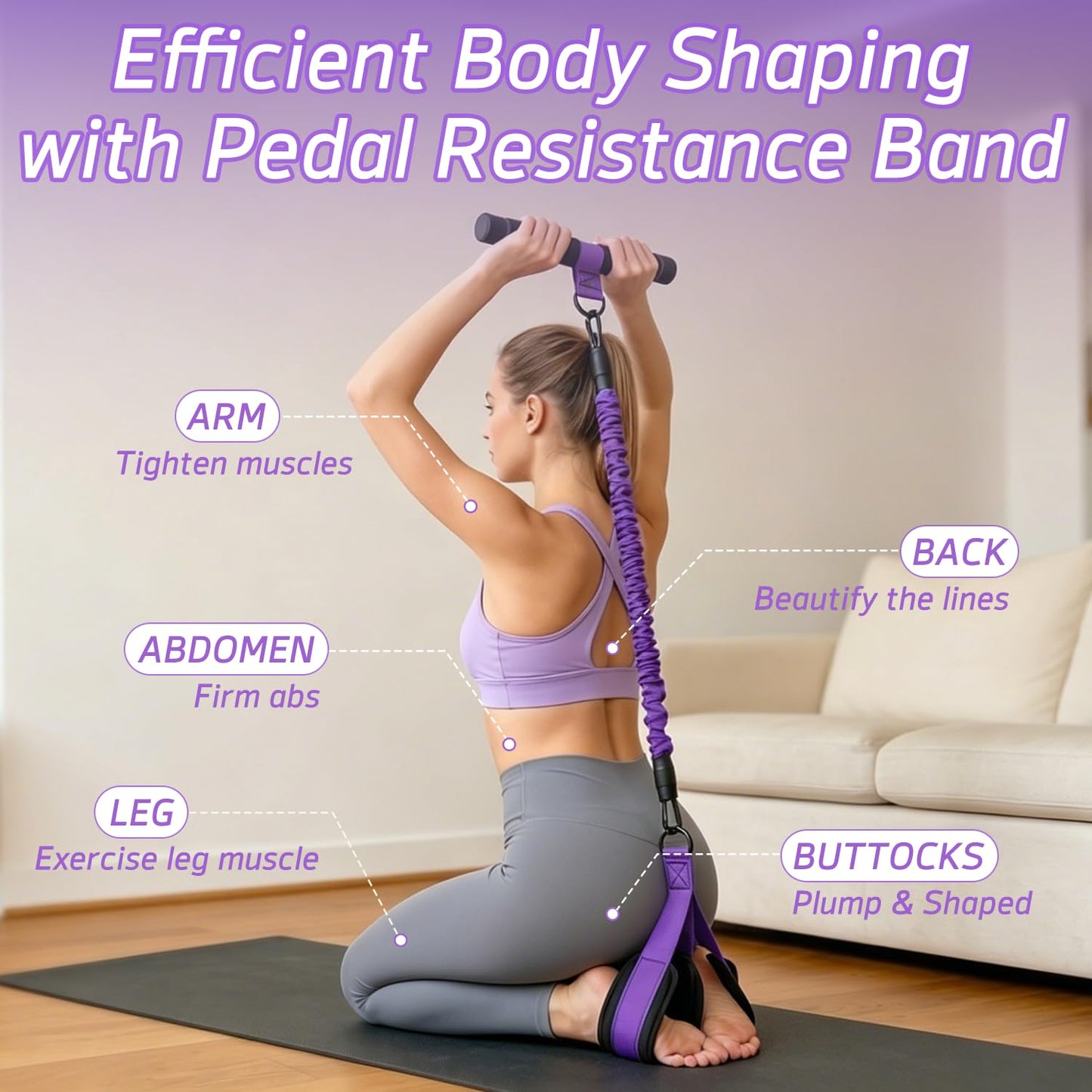 Pedal Resistance Band with Handle: Upgraded 2 Tube Adjustable Resistance Bands for Abdomen, Waist, Arm, Core/ABS, Leg, Physical Therapy - Sit Up Exercise Equipment for Women Home Gym Travel Workout
