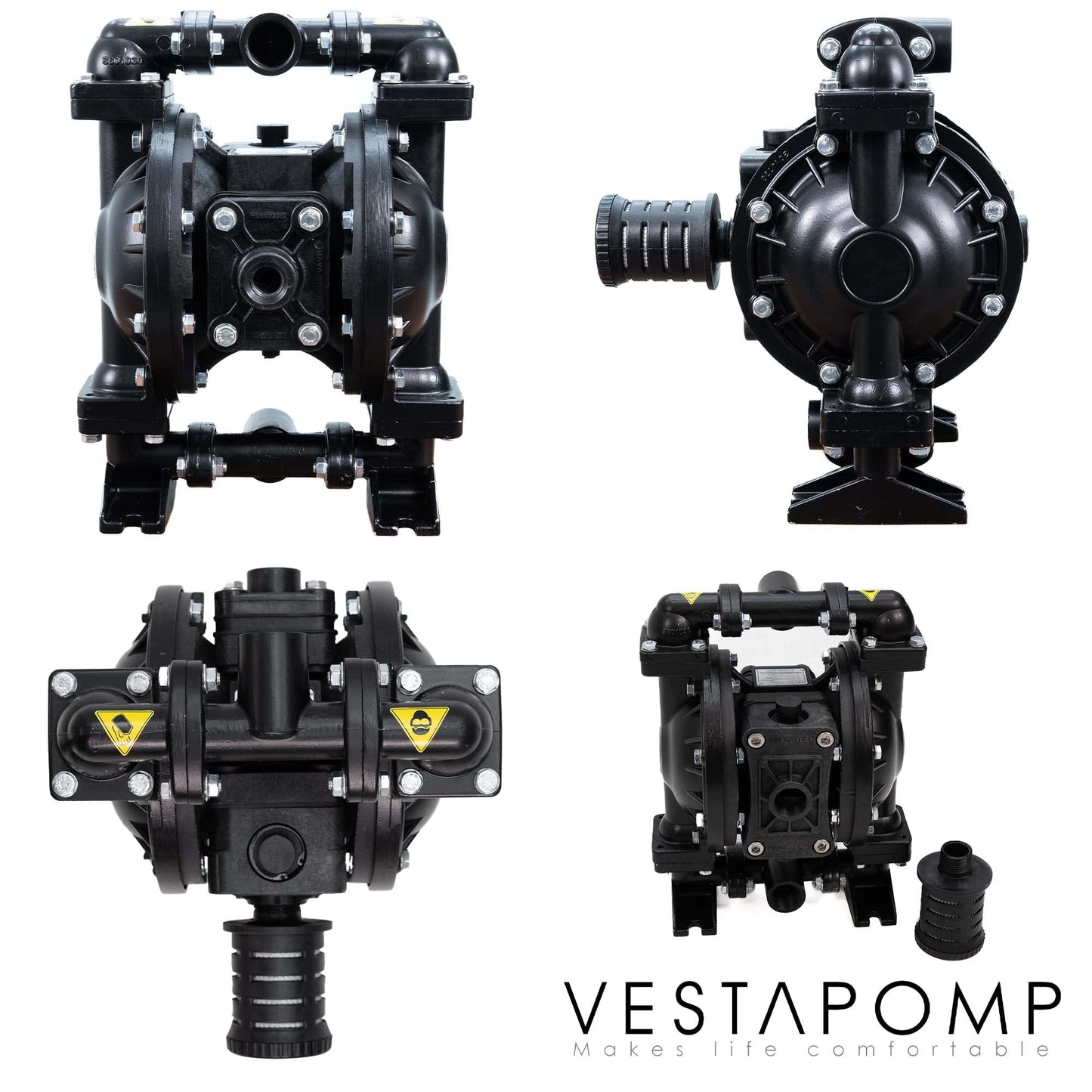 Vestapomp Air Operated Diaphragm Pump - New Version - Diaphragm Pump Air - Waste Oil AODD - Double Pneumatic Transfer (1 inch Discharge, Aluminum Body + Nitrile 40 GPM 100 PSI)