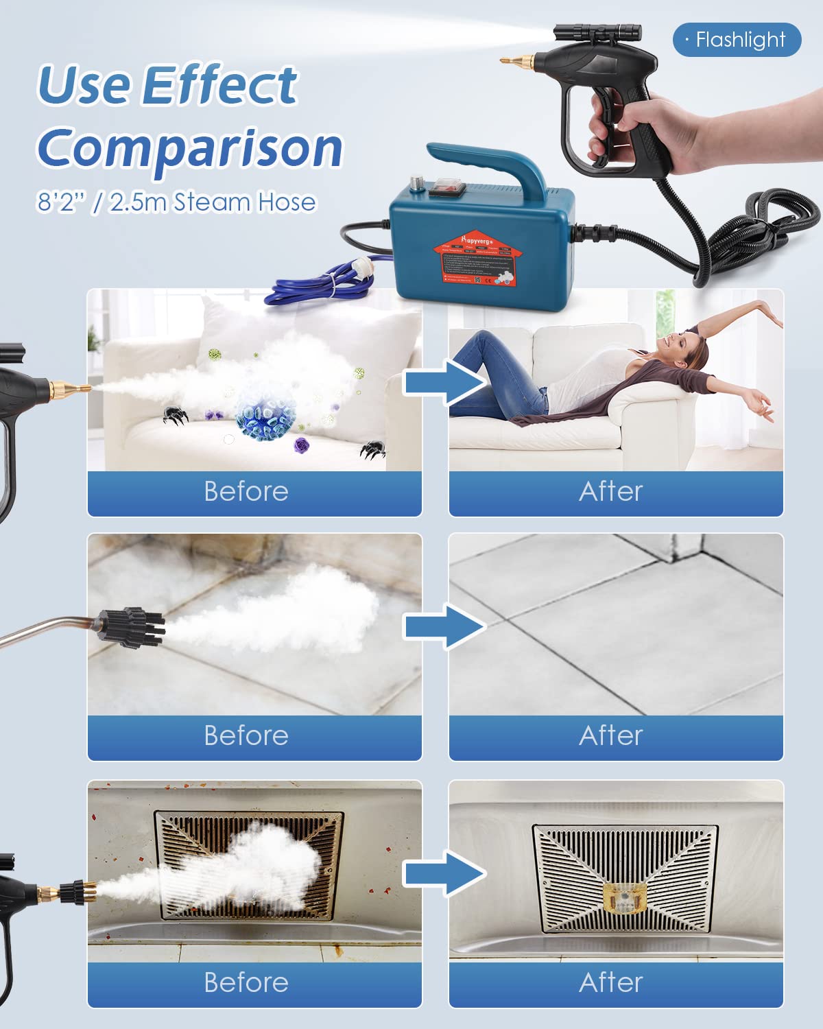 Hapyvergo High Pressure Steam Cleaner - 1700W Handheld Steamer for Cleaning Grout Tile, Hand Held Portable Steam Pressure Washer for Car Auto 110V