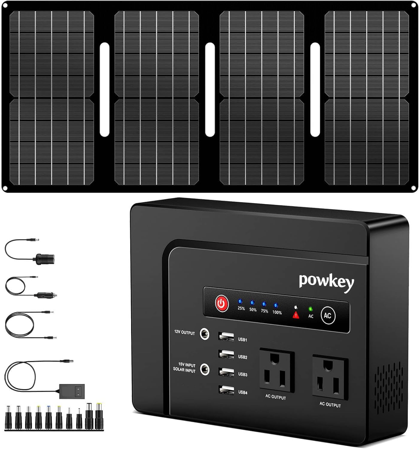 powkey 200W Portable Power Bank with Solar Panel 40W, 146Wh Power Bank with AC Outlet, High Eifficiency Waterproof Solar Panel Kit with Battery Bank for Outdoor Camping Home Backup