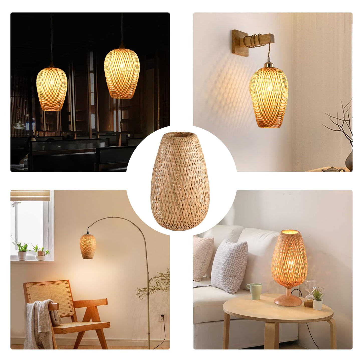 Teru Ji Kaikang Bamboo Lamp Shade, 2-Pack Hand-Woven Bamboo Rattan Hanging Light Shade,D 9.05" Rattan Table Lamp Shade for Floor Lamp, Wall Sconces Light Cover Table Light,Pendant light