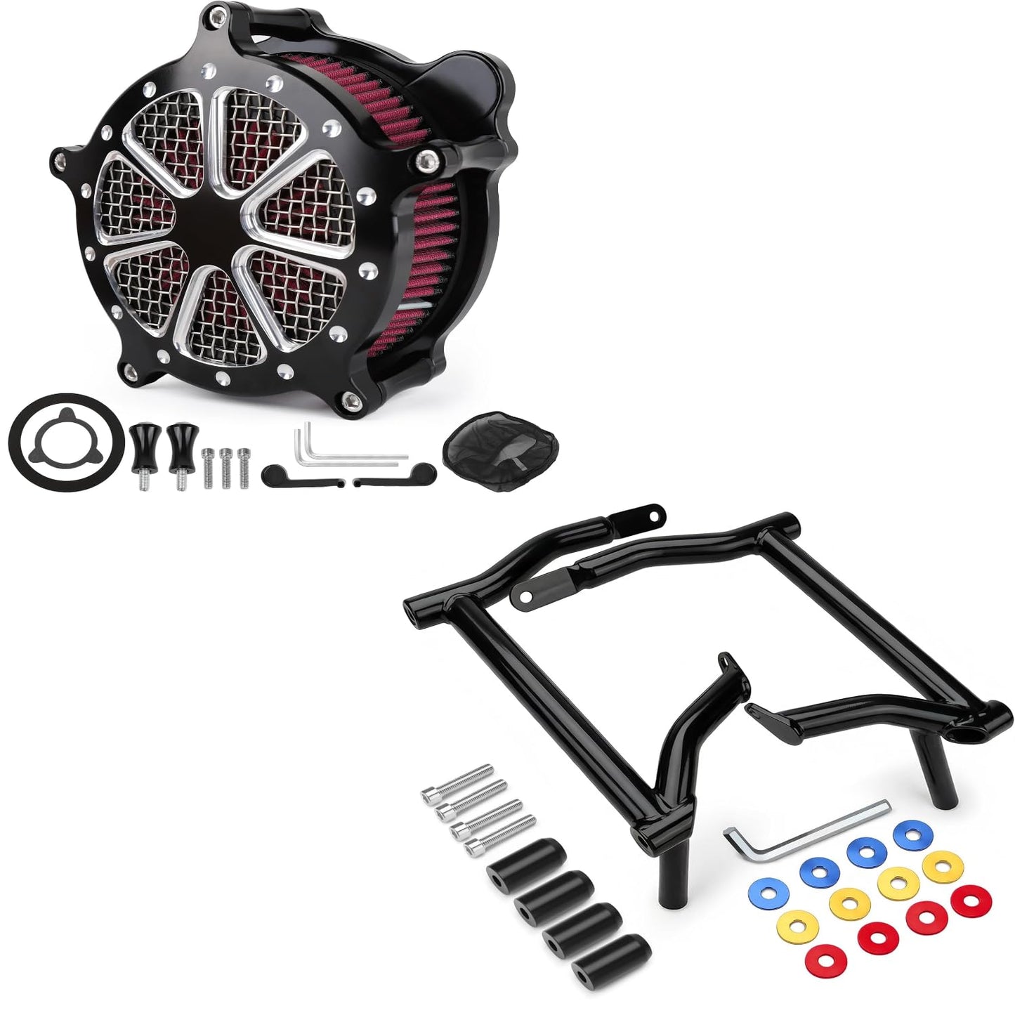 kekykm Twin Cam Air Filter Cleaner Intake Filter Saddlebag Guard Crash Bar Bracket for Harley Touring 2009-2016 Street Glide Road Glide Road King Electra Glide