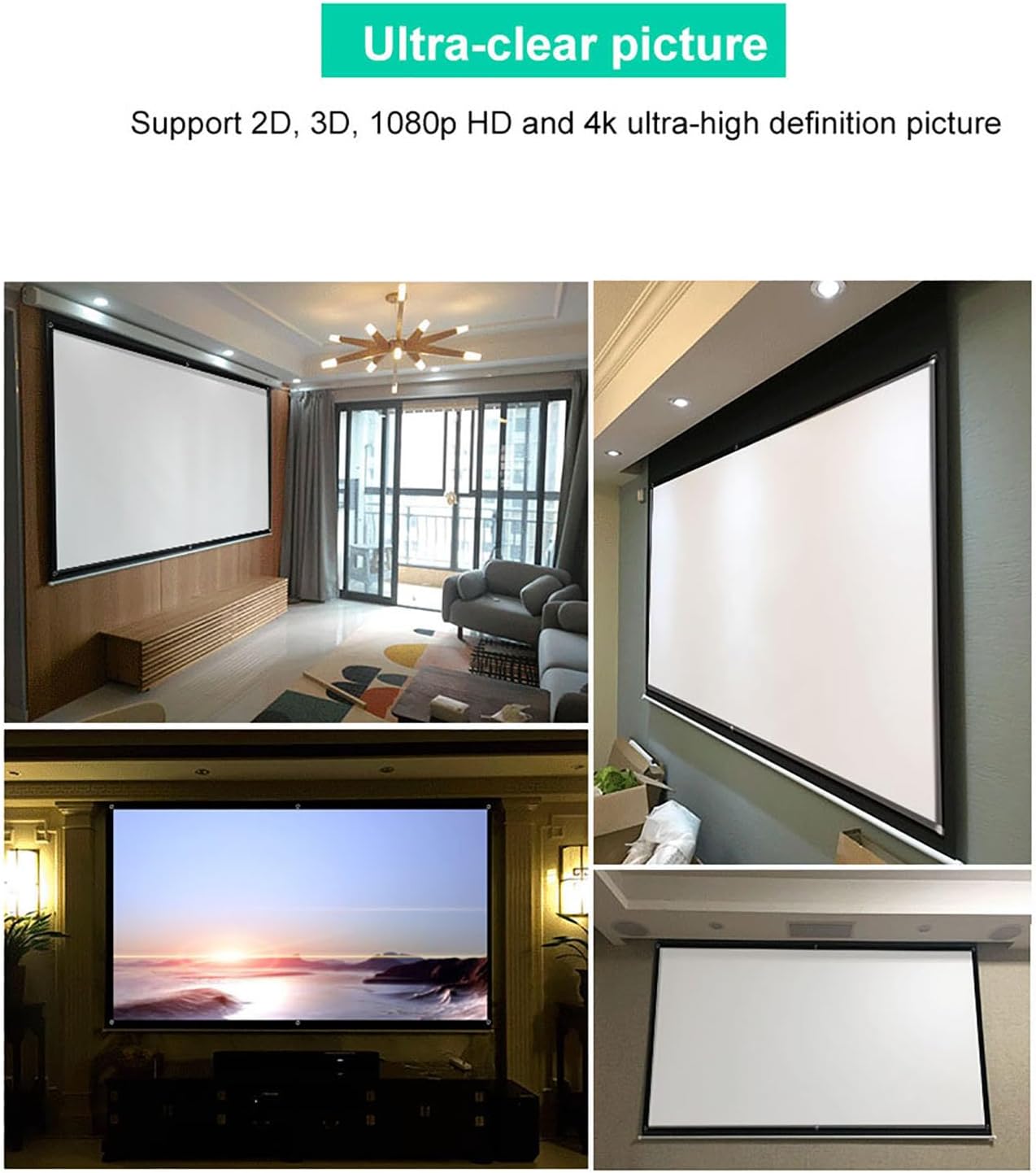 Wisoqu 60-100inch 16:9 4K 3D (ixpw3g74no-02) Video Projection Screens, HD Movie Projector Screen Film Portable Screen