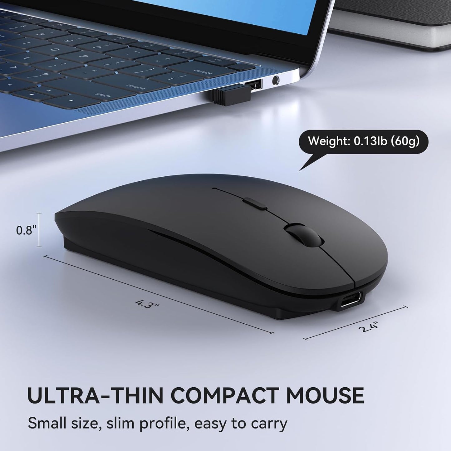 cimetech Rechargeable USB C Mouse, Type C Wireless Mice for MacBook Air, USB-A & Type-C Receiver, Portable Lightweight