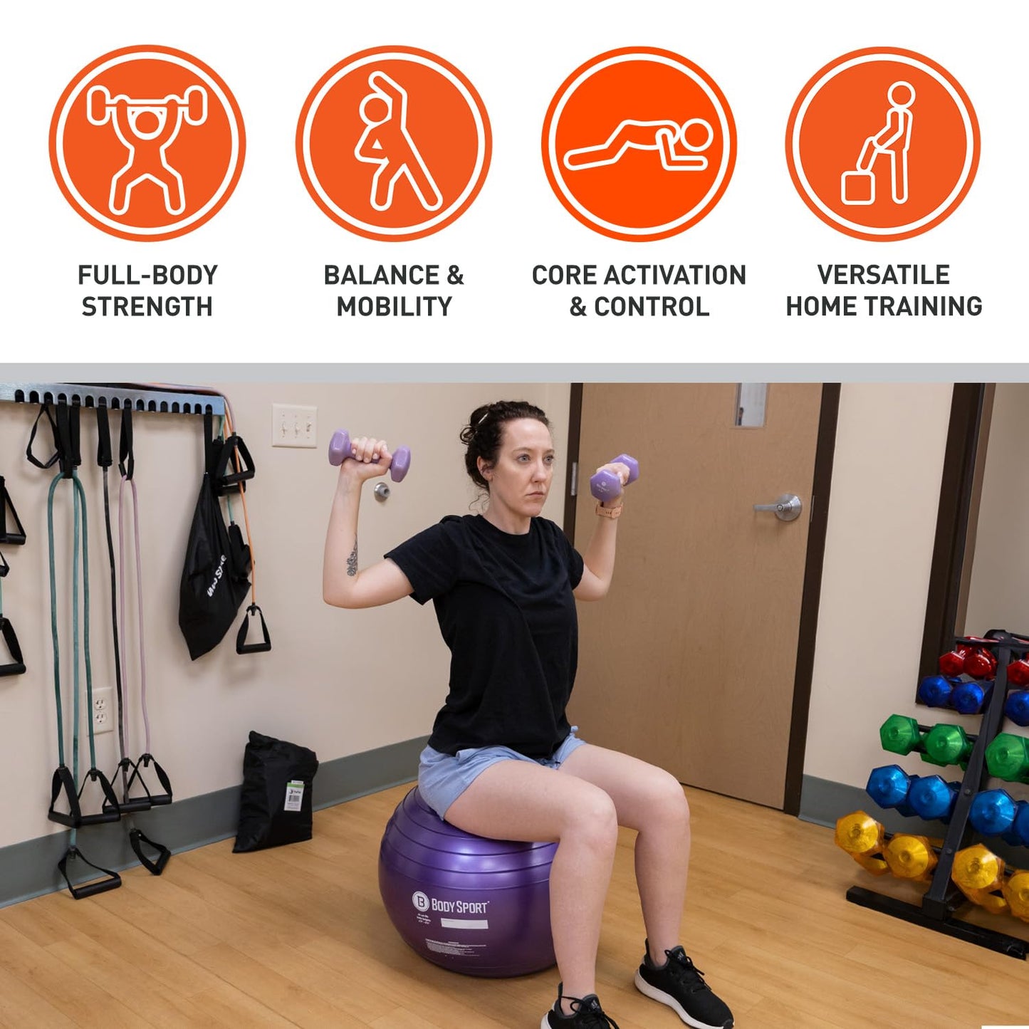 Body Sport Exercise Ball with Pump for Home Gym Balance Stability, Pilates, Core Strength, Stretching, Yoga, Fitness Facilities, Desk Chairs Teal 85cm