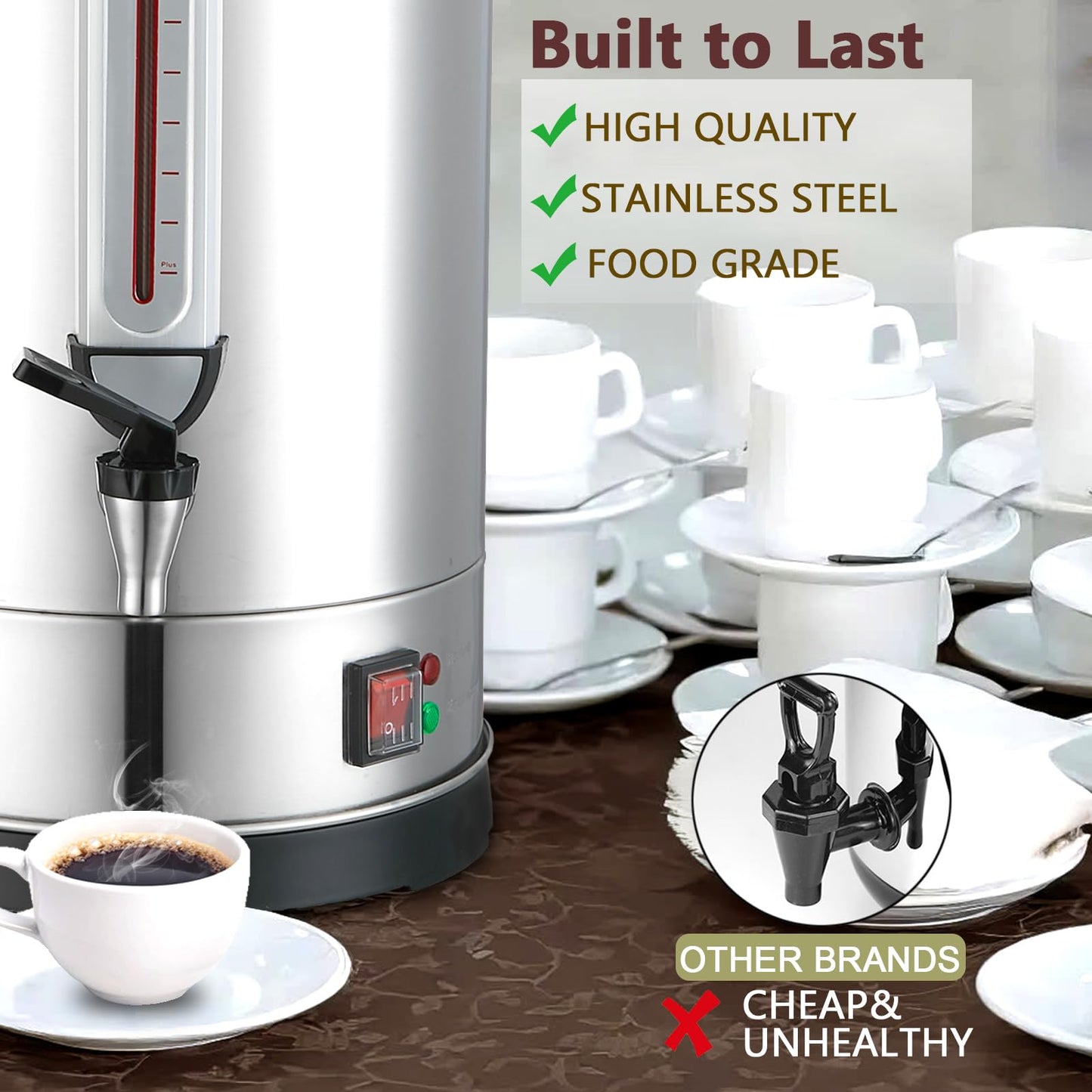 Commercial Coffee Urn 160 Cups Hot Beverage Dispenser 24L Large Coffee Urn Stainless Steel Coffee Maker Dual Layers for Coffee Break Business Catering Church Restaurant
