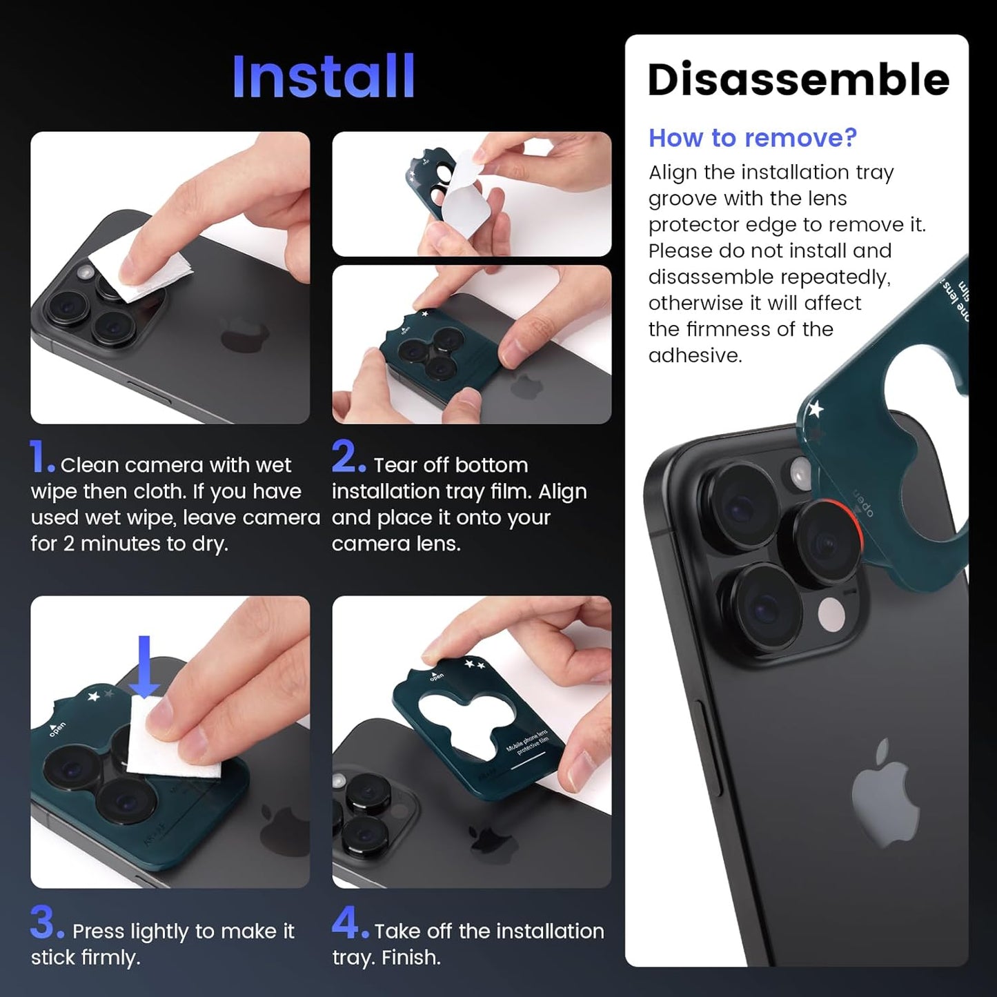 16 Max/16 Pro/14 Max/14 Tensea Camera Lens Protector Compatible for iPhone Pro Pro Pro, Metal Aluminum Alloy Tempered