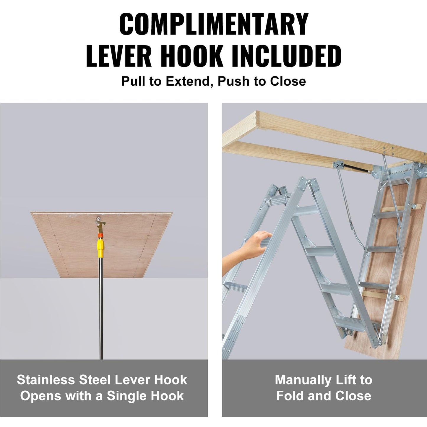 VEVOR Attic Ladder Foldable, 350-pound Capacity, 22.5" x 63", Multi-Purpose Aluminium Extension, Lightweight and Portable, Fits 9.5'-12' Ceiling Heights, Convenient Access to Your Attic Standard