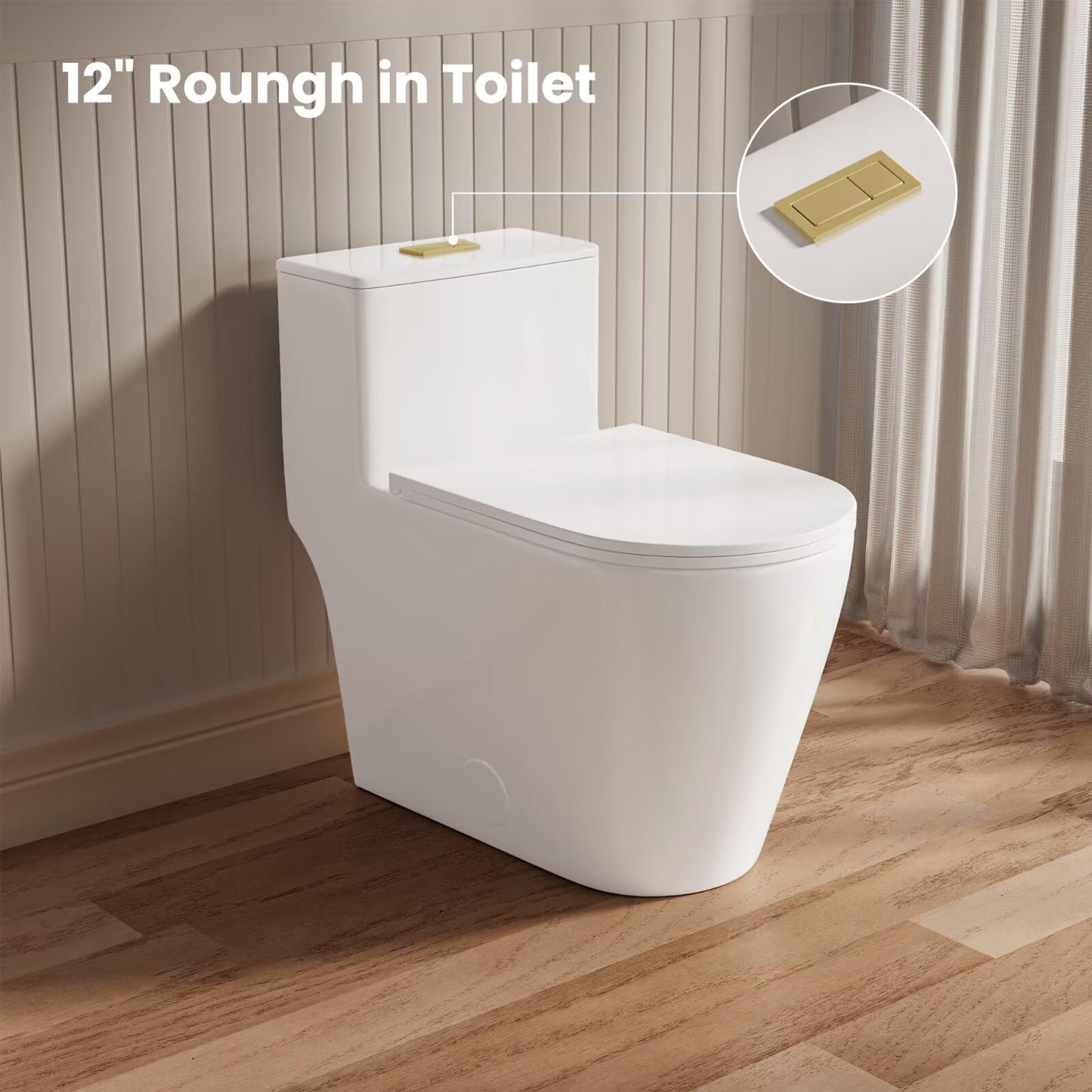 Casta Diva Elongated One Piece Toilet with 17" ADA Comfort Chair Height Seat Compact Toilet for Bathroom Dual Flush 1.1/1.6GPF, 12'' Rough-in, Dual Flush Toilet Button Golden