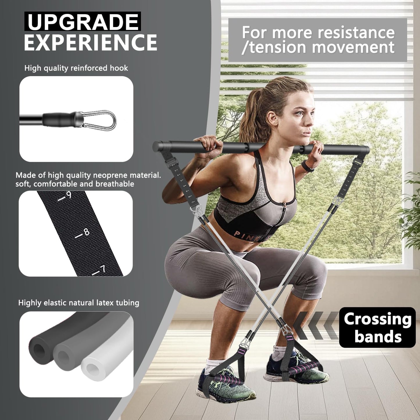 BBTOPS Pilates Bar Kit with Resistance Bands, Pilates Equipment Exercise Bar with Ab Roller for Abs Workout, Portable Home Gym Yoga Fitness Bar for Women & Men (Black)