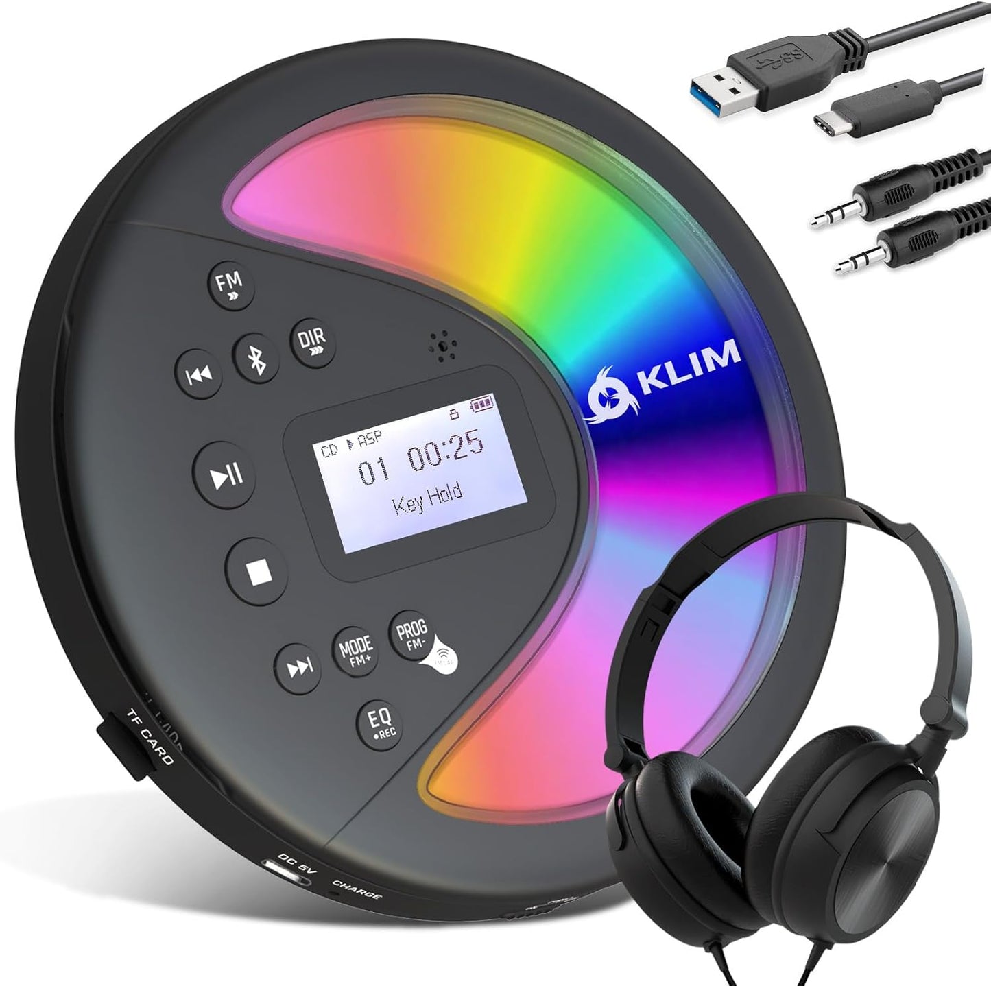 KLIM MP3 Discover with Headphones - Portable CD Player Walkman with Long-Lasting Battery - New - Radio FM - Compatible