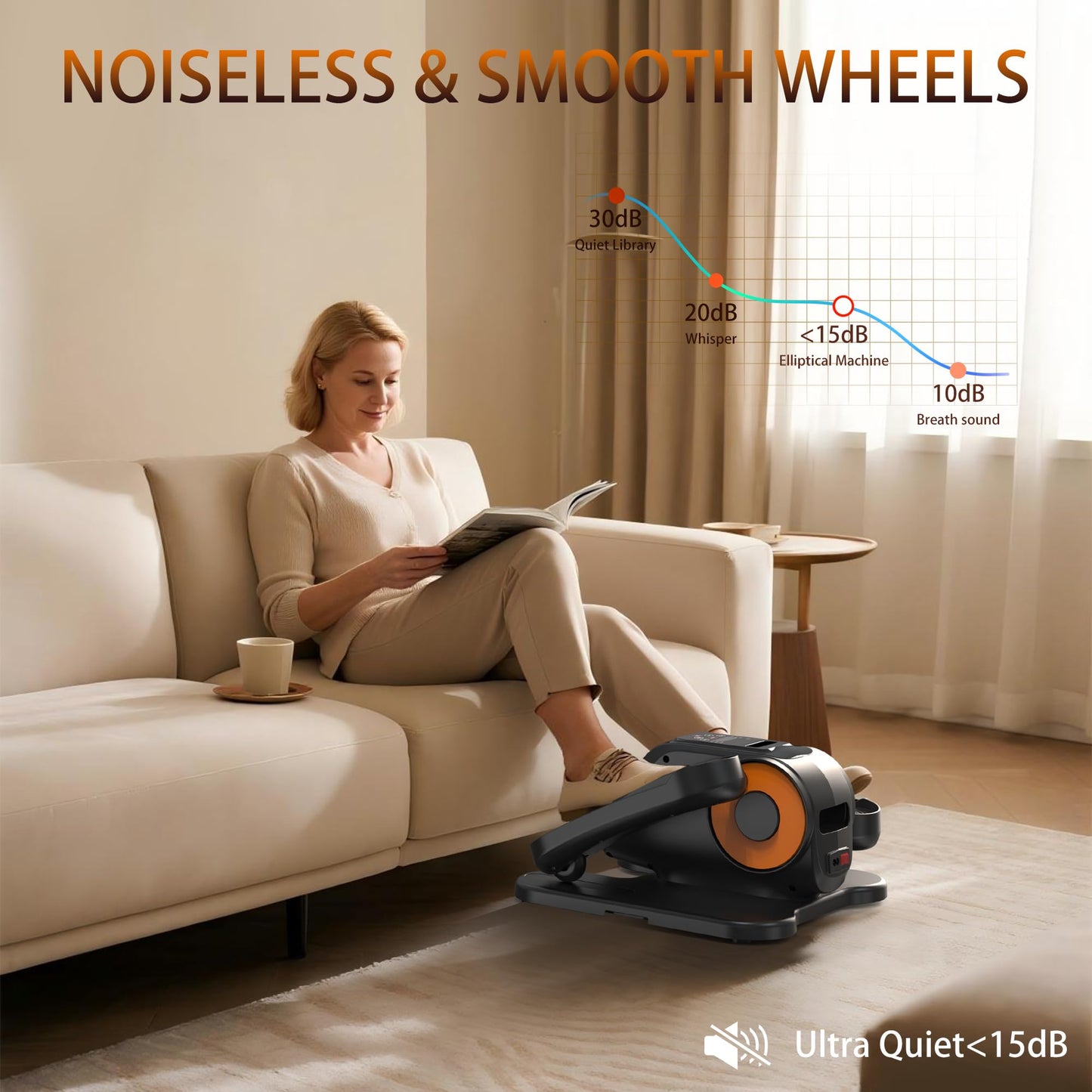 Wesec Under Desk Elliptical Machine, Electric Elliptical Training Machine w/Remote & 12 Speeds Level, Manual & Auto Mode, Elliptical Traier for Seniors Seated Pedal Exerciser for Home Office, Orange