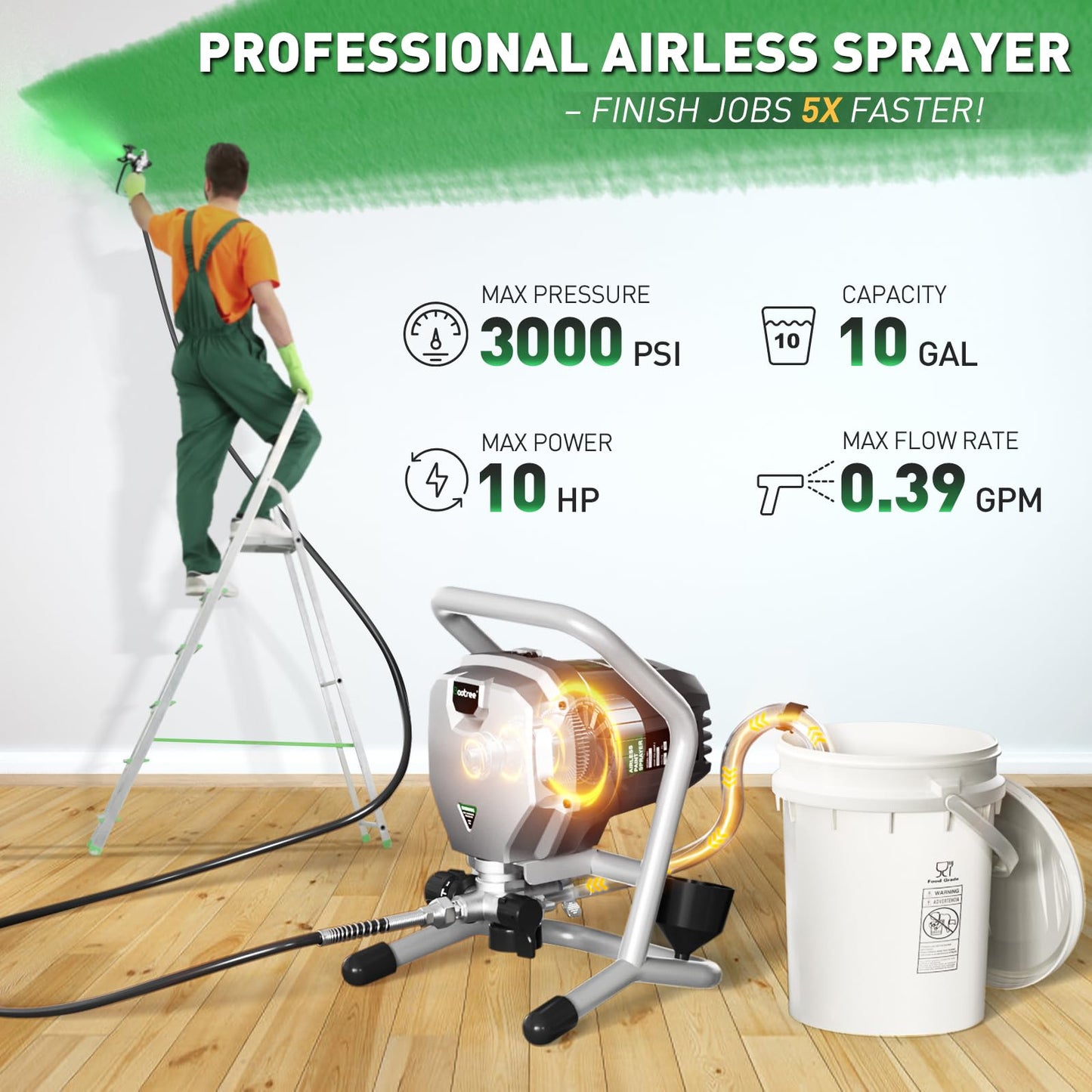 Baotree Airless Paint Sprayer, High-Pressure Electric Paint Spray Gun with Extension Rod, Thinning-Free Professional Painting Tool for Interior/Exterior Walls, Fences, Ceilings, Cabinets (Mecha Style)