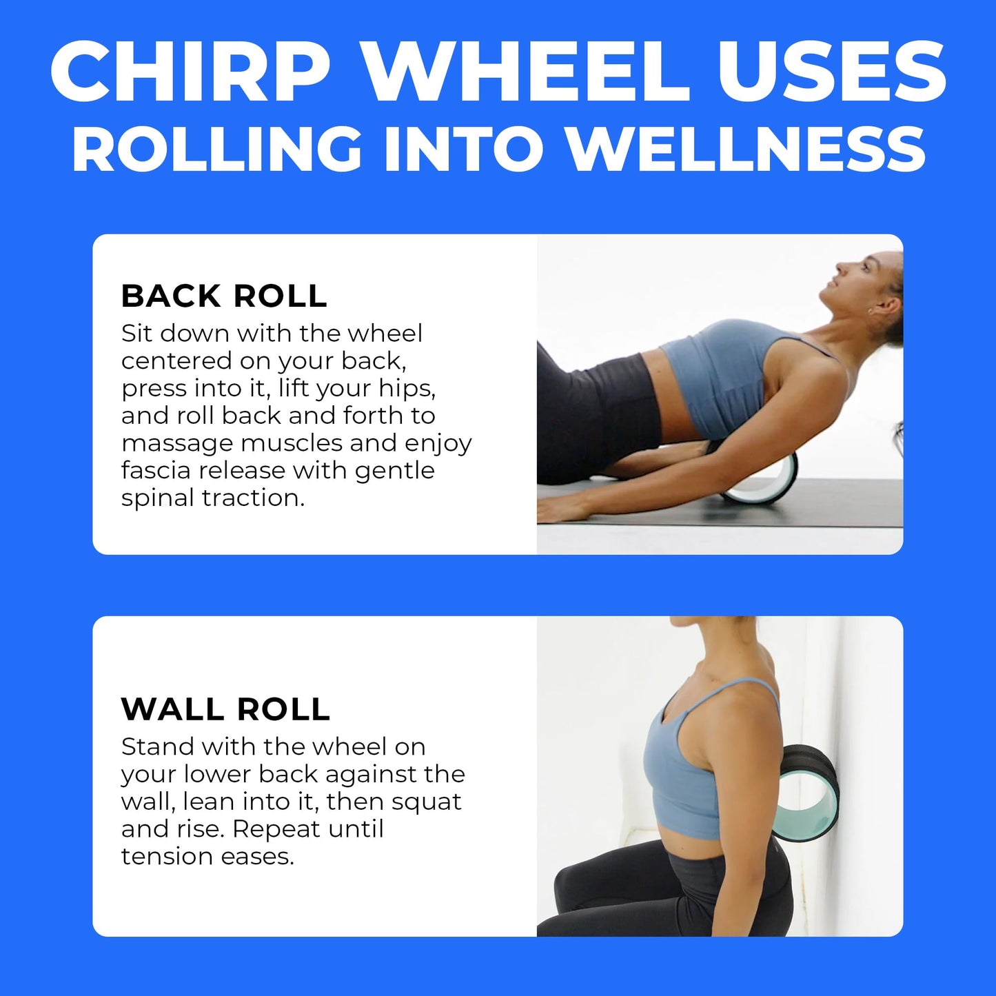 Chirp Wheel Foam Roller - Targeted Back & Neck Pain Relief, Muscle Massage, Trigger Point Therapy, High-Density Foam Tool for Physical Therapy, Stretching & Exercise, 500lbs Capacity, 10-Inch Mint