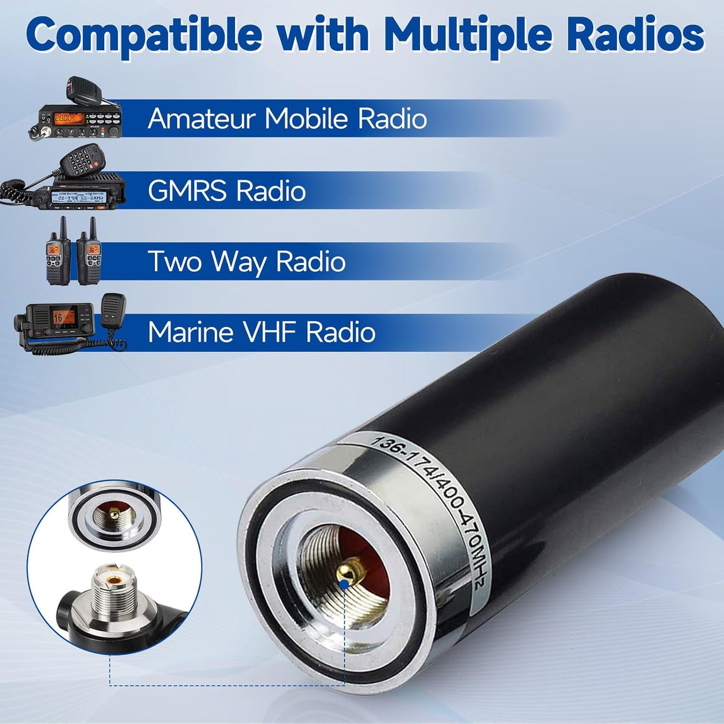 BINGFU 136-174MHz 400-470MHz PL259 Vehicle Ham Radio Antenna Dual Band VHF UHF Low Profile Male Connector Antenna
