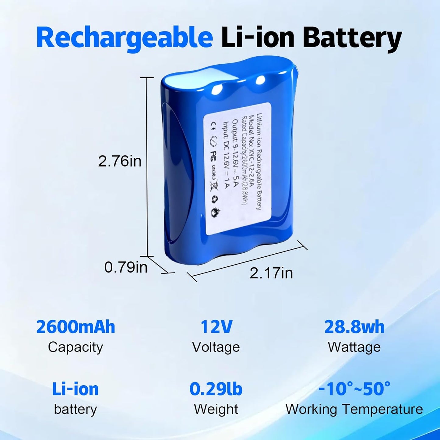 Generic 12V 2600mAh Pack (12V 2600mAh) Rechargeable Li-ion Battery with Charger, Bare Leads Wire Battery Perfect