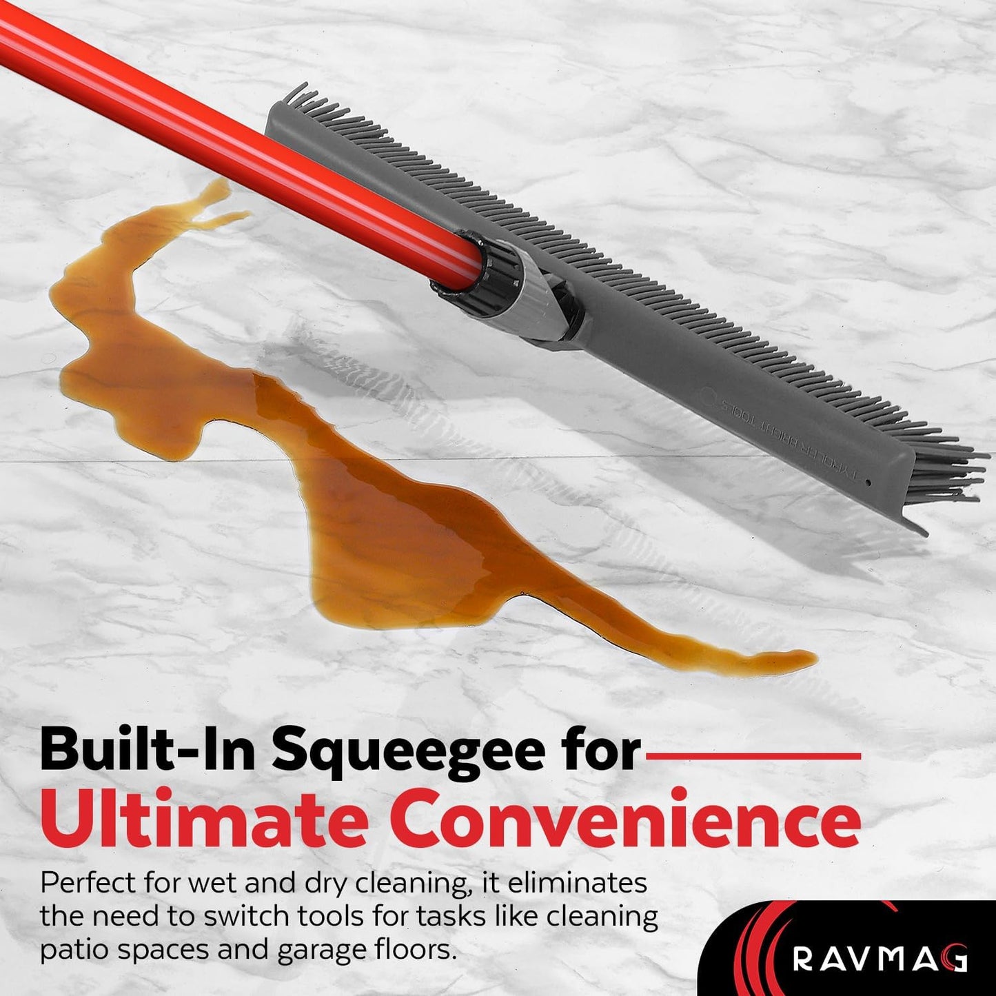 Skiennix 2-in-1 Silicone Rubber Broom | Pet Hair Removal & Squeegee - Long Handle, Slanted Bristles for Corners - Ideal for Carpet, Hardwood, Tile