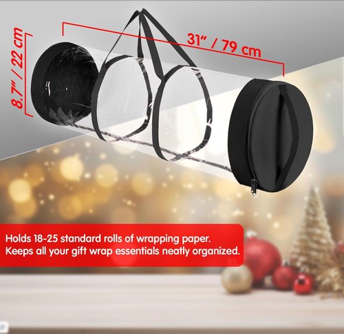 Mobi Lock Gift Wrap Storage Bag - Cylindrical Organizer with Zipper & Reinforced Handles | Holds 18-25 Rolls