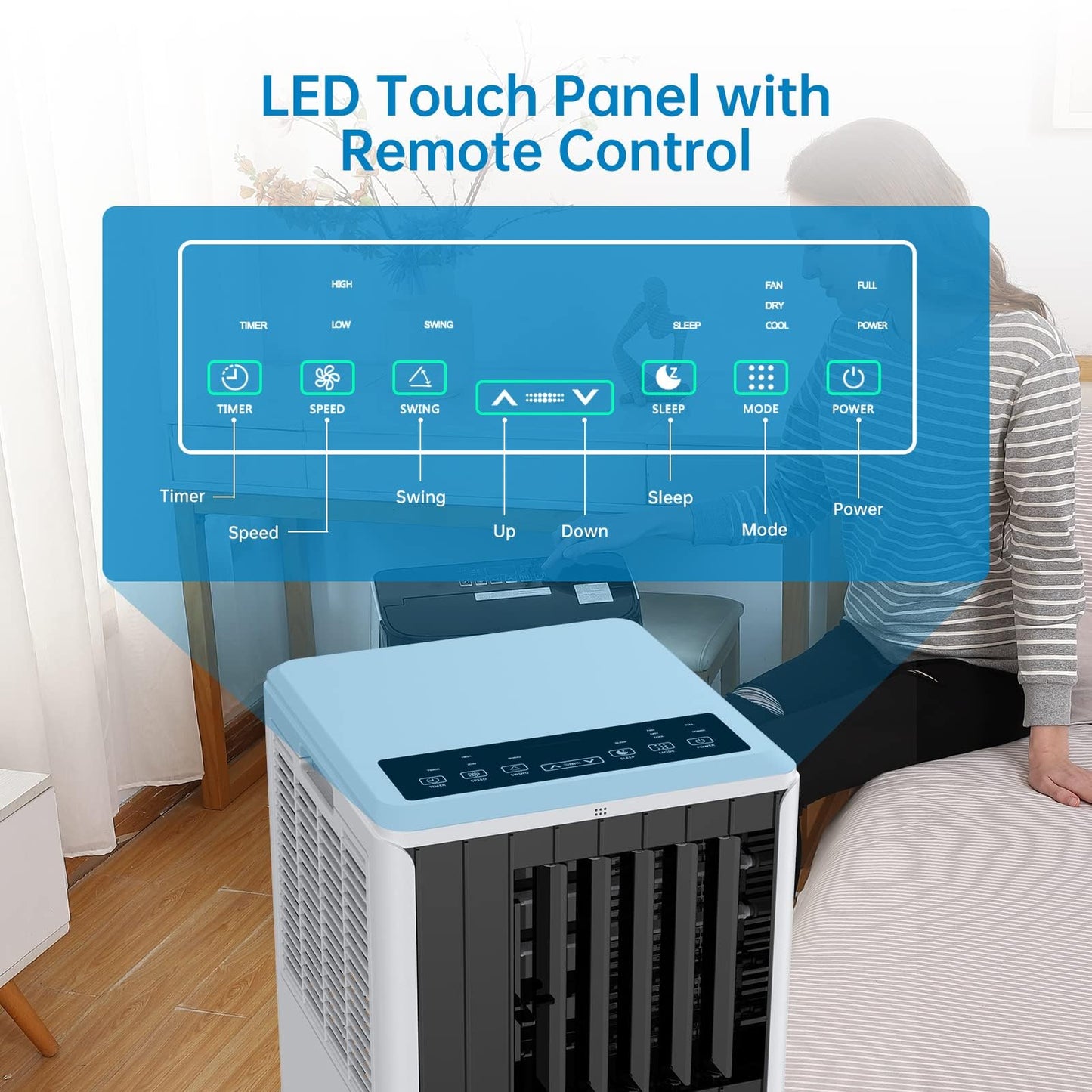 8000 BTU Portable Air Conditioner, Portable AC Unit with Fan & Dehumidifier, Air Conditioner Portable for Rooms Up to 350 Sq Ft, Remote Control, 24H Timer for Bedroom, Office, Apartment, Grey