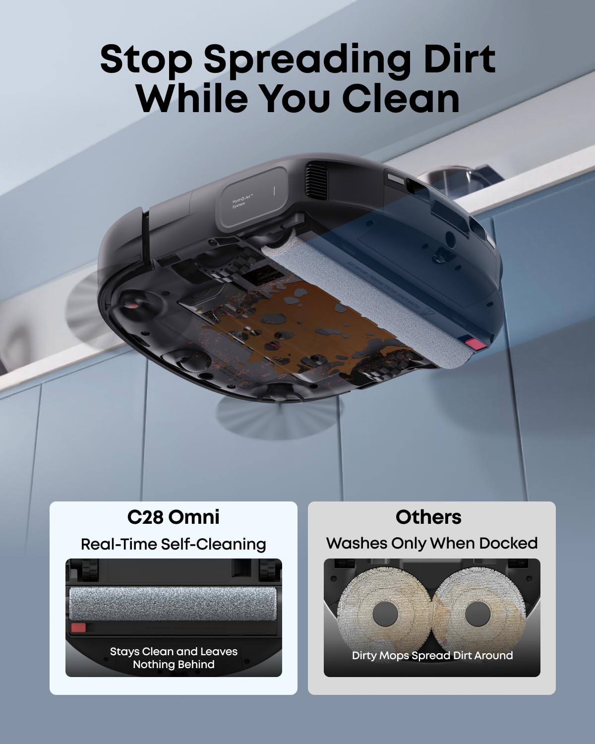 eufy C28 Robot Vacuum and Mop Combo,15,000 Pa Suction, HydroJet Always Fresh Roller Mop, Upgraded from X10 Pro, Zero-Tangle Design for Pet Hair, Auto Mop Washing&Drying, Self-Emptying&Refilling