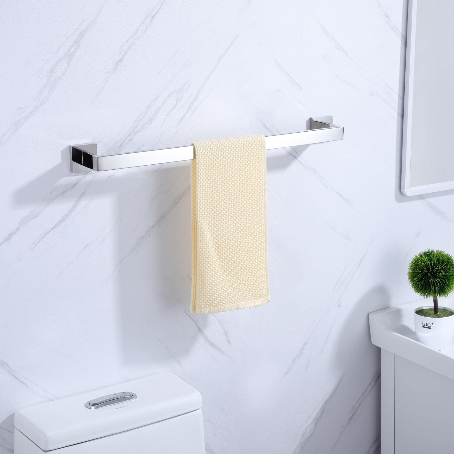 LANC Bath Towel Bar 24-Inche Stainless Steel Towel Rack for Toilet Bathroom Hardware Silver Towel Hanger Towel Rail Towel Rod Heavy Duty Wall Mounted Towel Holder Chrome Polished, A8804CP-6P1