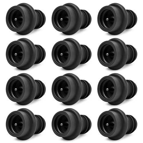 Dirvcp 12-Pack Wine Vacuum Stoppers, Reusable Silicone Wine Saver Preserver, Air Seal to Keep Wine Fresh, Universal Black Bottle Sealer Set for Red & White Wine