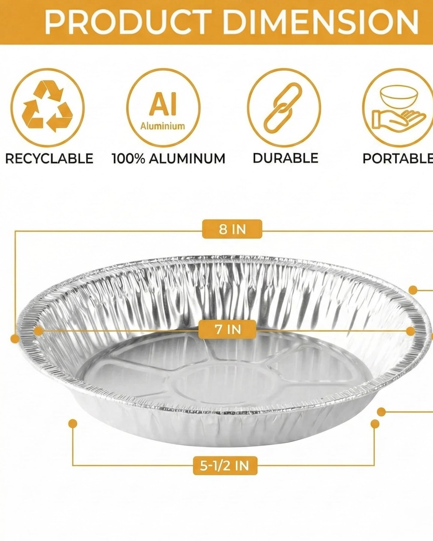 The Baker Celebrations Aluminum Foil Baking Pie Pans – 8 inch (7 inch Inner Diameter) Disposable Plates - Made in USA (Pack of 25)