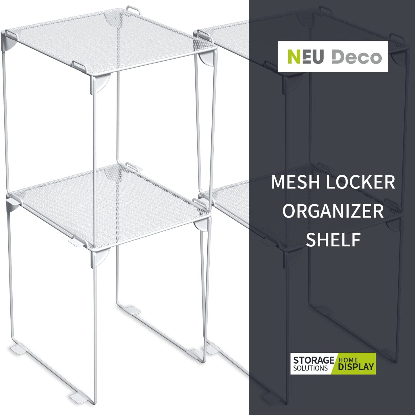 Neudeco Locker Organizer Kit, 4-Piece Set with Foldable Mesh Locker Shelf and Magnetic Pen Holders, Stackable Storage for School, Work & Gym Lockers, White