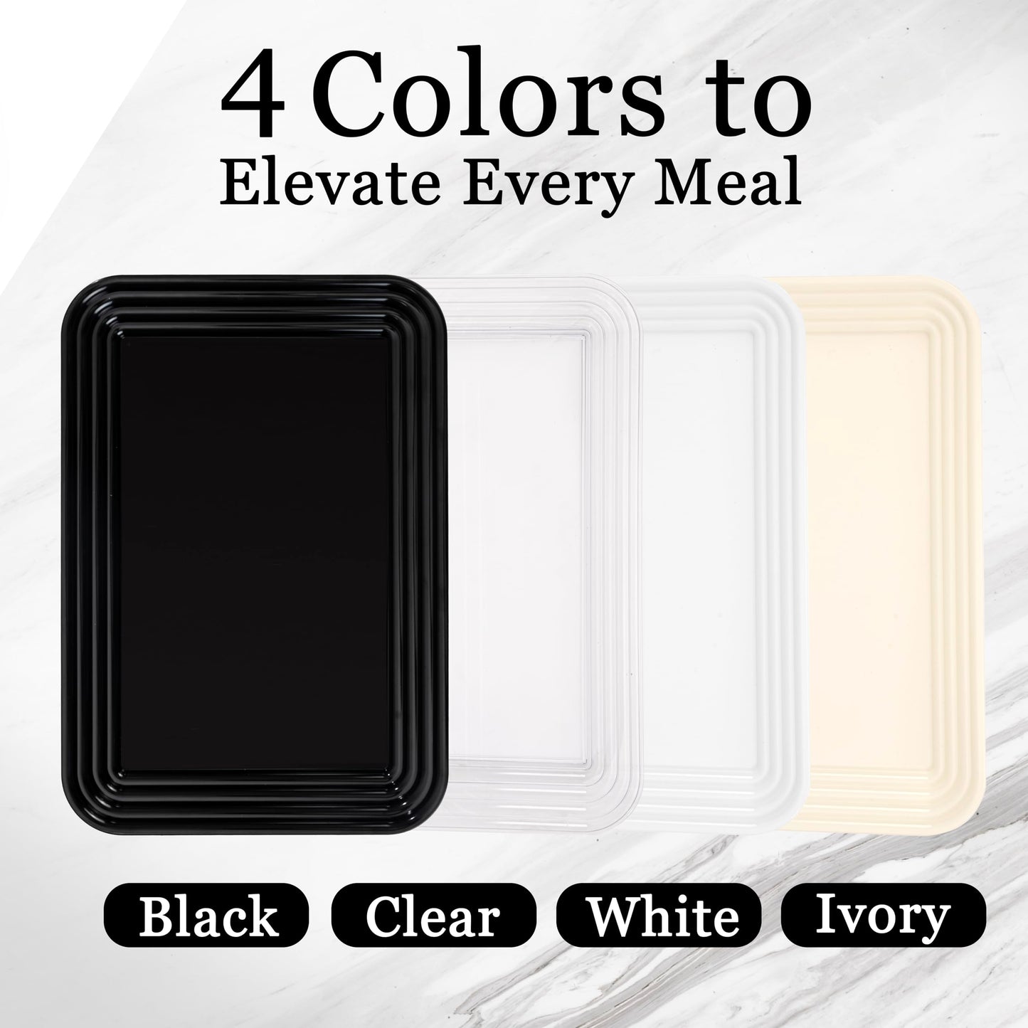 SUT 4-Pack Clear Serving Trays for Entertaining, 16" x 11" Serving Platters for Snacks, Fruit, Cookies, Dessert, Reusable Plastic Trays for Serving Food and Party Organization in Kitchen &for Parties