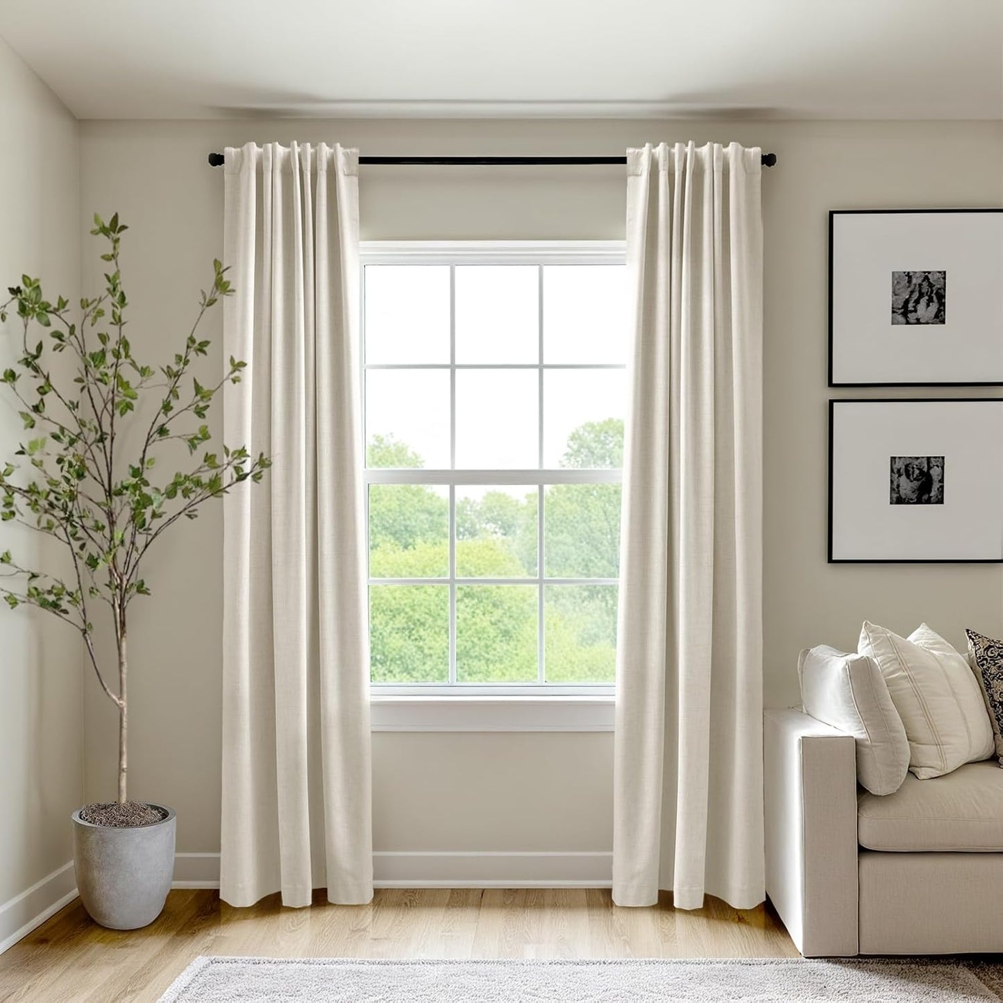 Skiennix 100% Blackout Curtains - Thermal Insulated Faux Linen | 84-Inch Length, 2 Panels, Beige