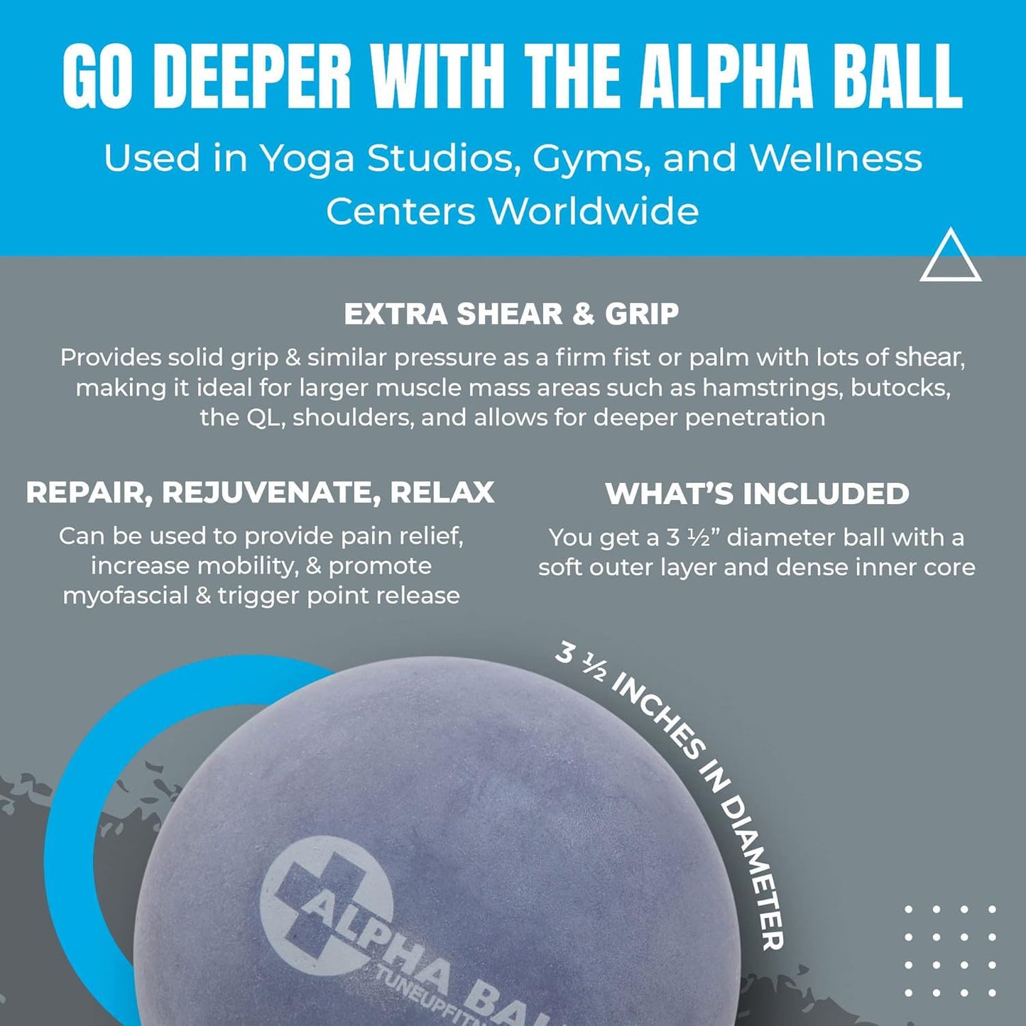 Tune Up Fitness – Alpha Ball | Large Therapy Ball | Massage Ball for Myofascial Release, Pain Relief - Back, Shoulders, Hamstrings, Hips, Glutes