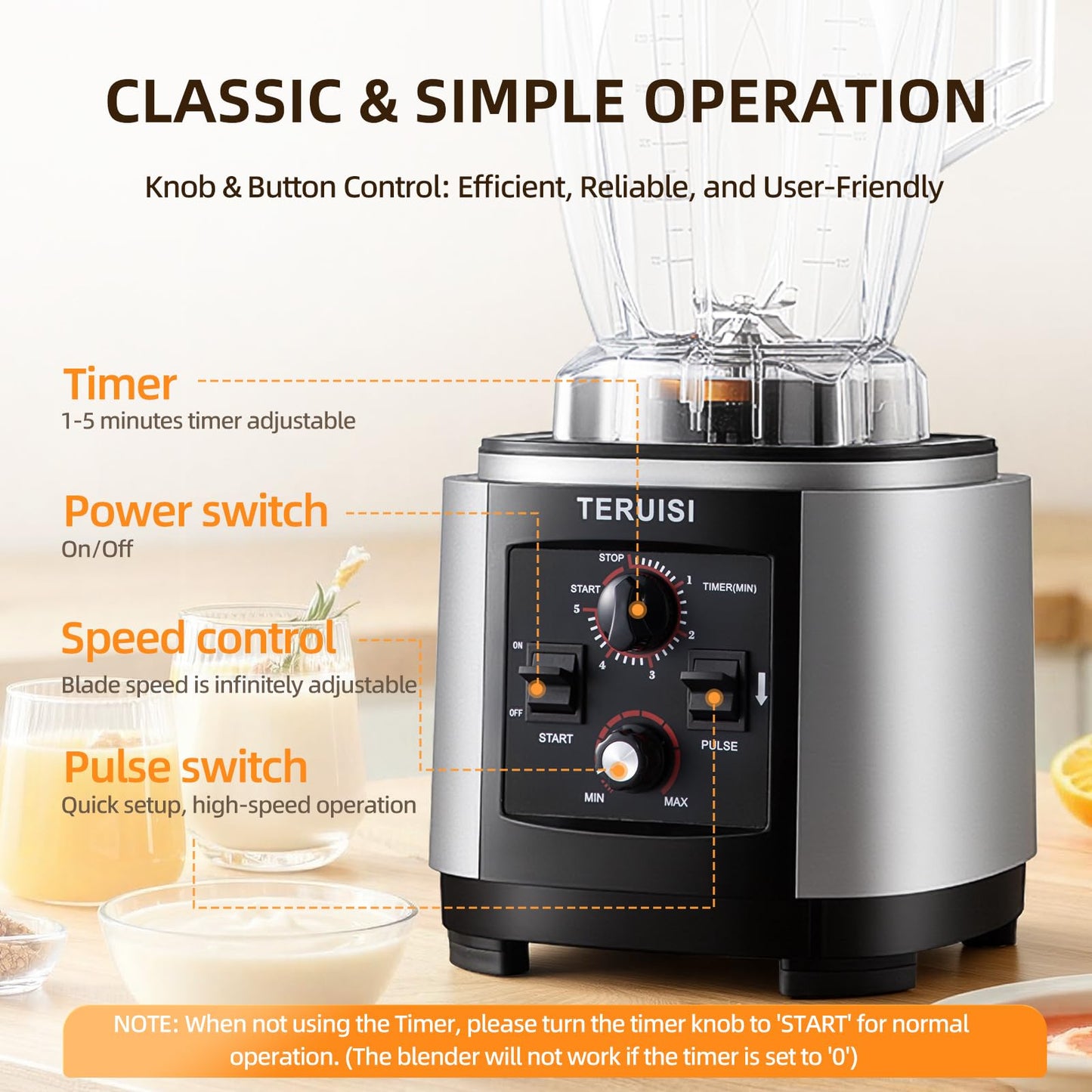 TERUISI 210 Oz / 6 L Commercial Blender, Heavy Duty Industrial Blender with Adjustable Speed & Timer Function, 2200W Countertop Blender with 23000RPM for Ice Crushing, Frozen Drinks, Milkshakes, Puree