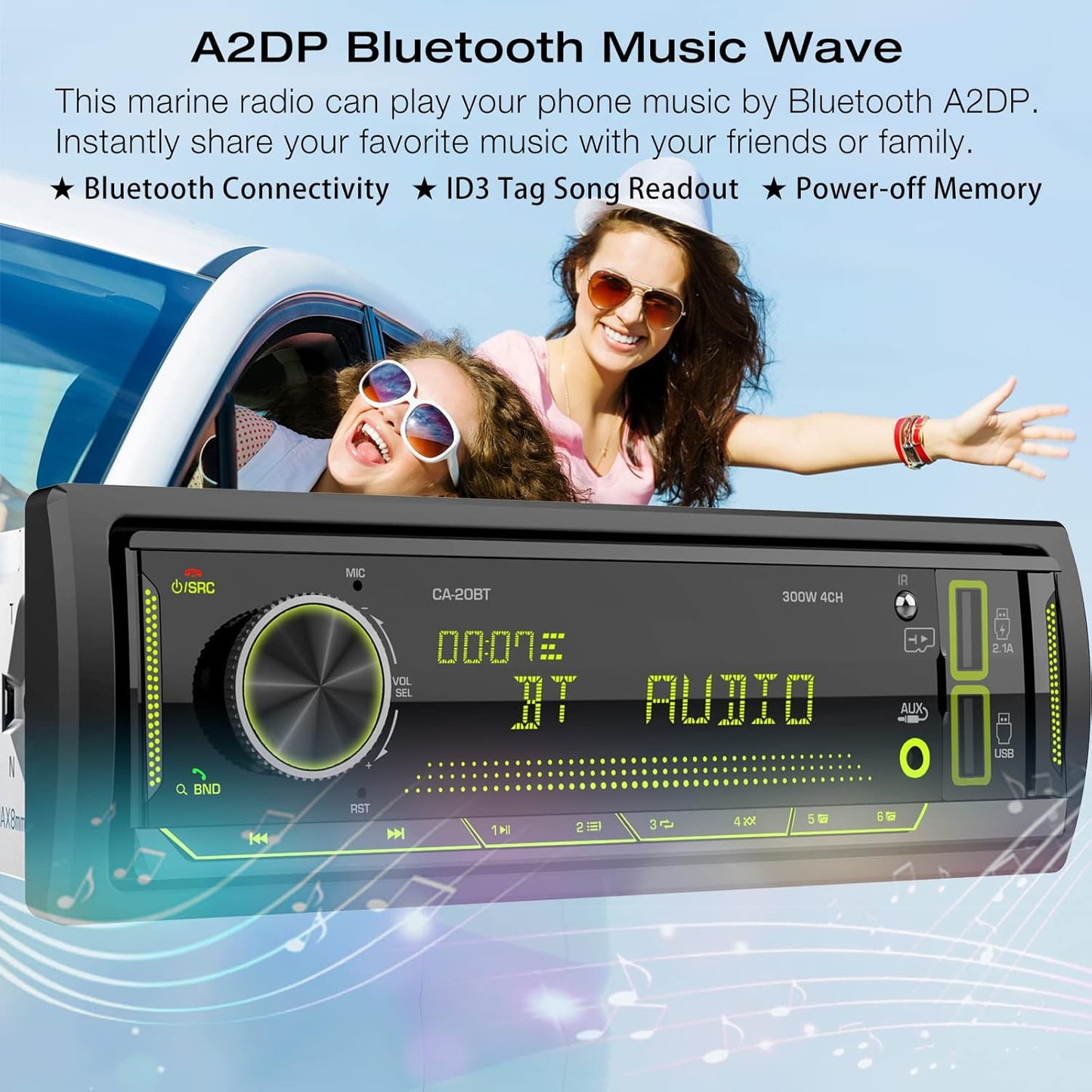 DOVOX USB/SD/AUX/MP3 2.1A Single Din Stereo Marine Radio: Bluetooth Car Audio Receivers with Digital LCD Display | FM