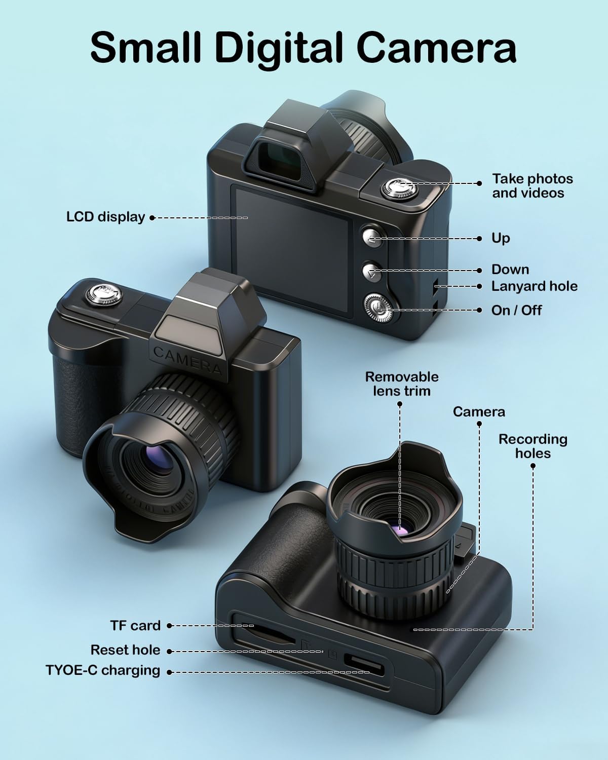 WZVZ Camera,1080P 4X 8GB Mini Keychain Digital Tiny Portable Camera with Zoom, SD Card & Full Accessories, Ideal