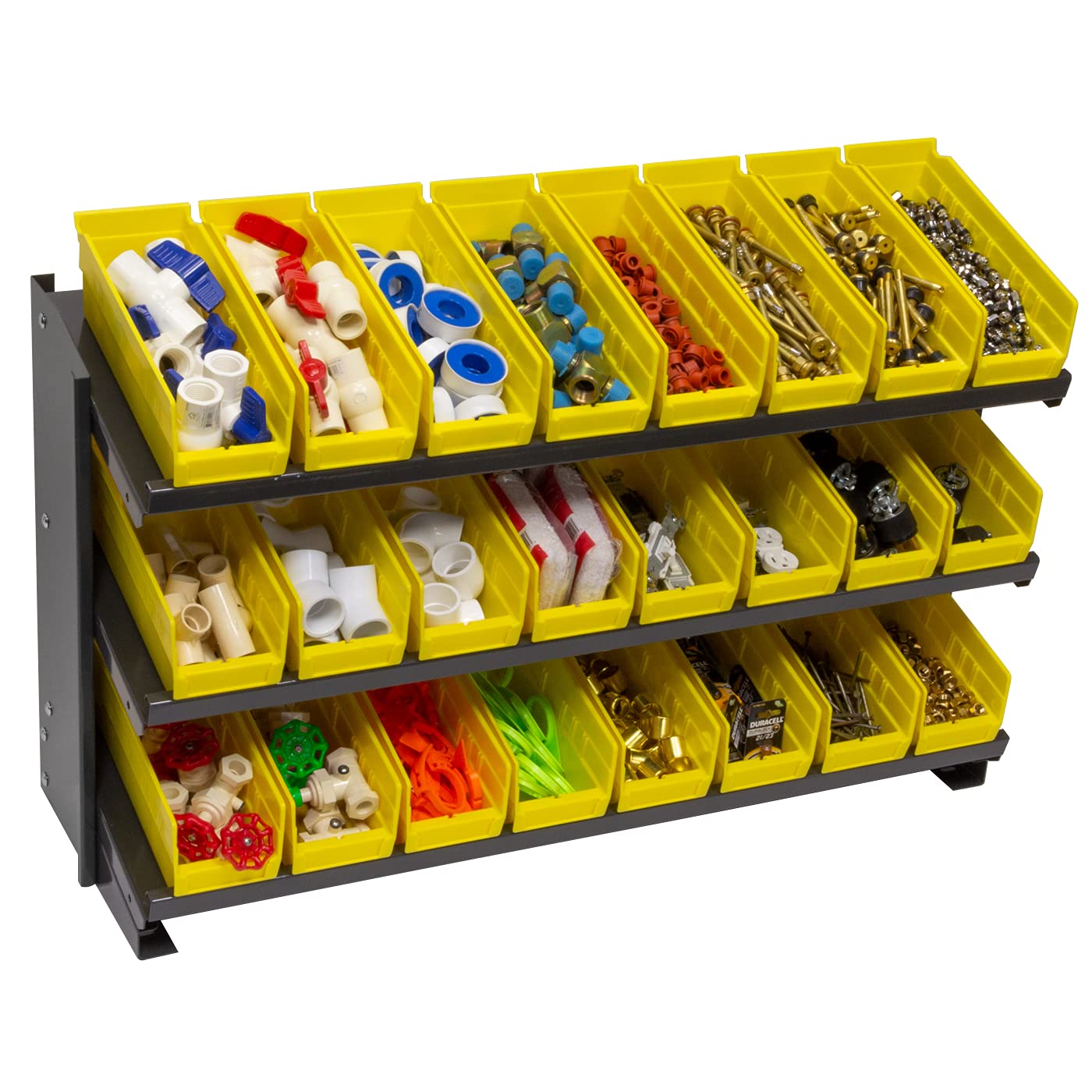 Akro-Mils APRBENCH Work Bench Storage Rack for Plastic Bins – 3 Angled Shelves (36-Inch W x 12-Inch D x 25-Inch H), Gray