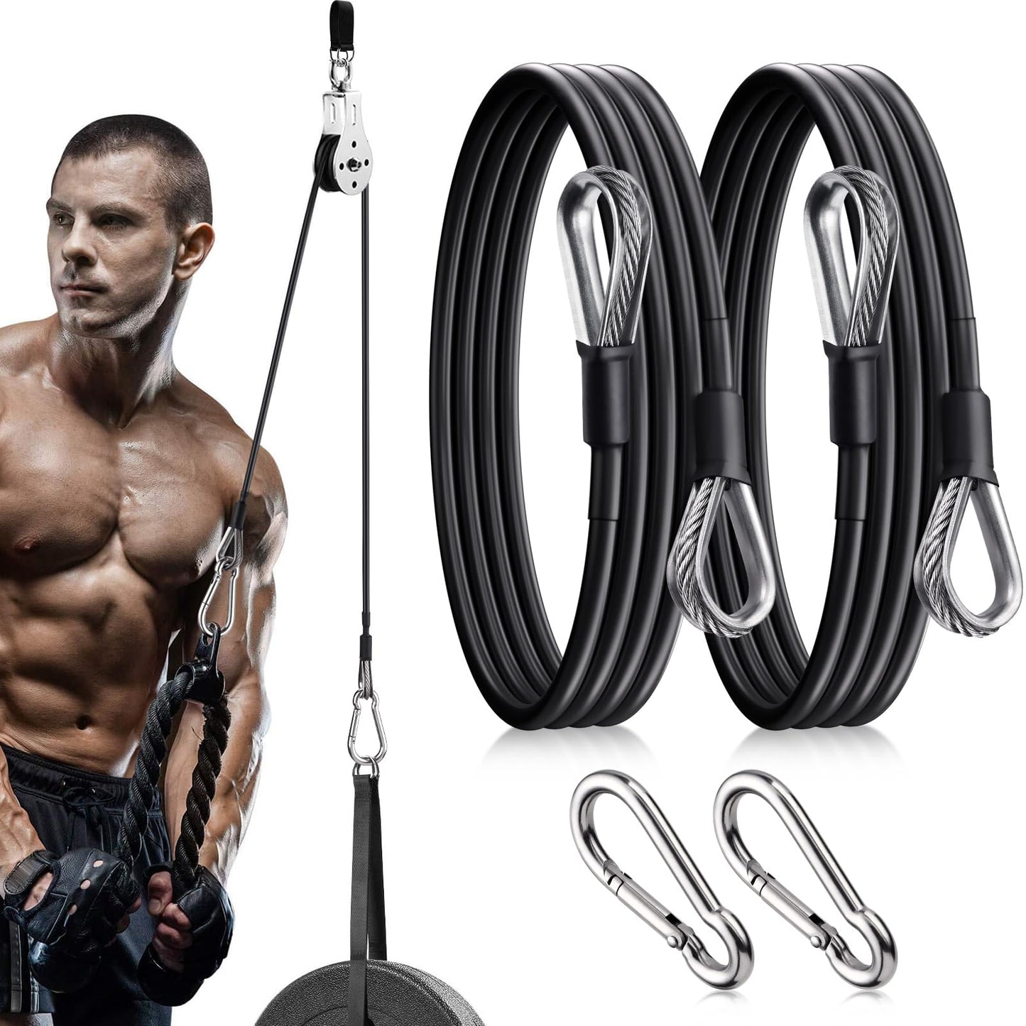 TOBWOLF 2PCS 39" Gym Extension Cable, Fitness Cable Extension Compatible with Bowflex Home Gym Accessories, Replacement Gym Cables Machine Extension for LAT/Tricep Pull Down & Leg Extensions Machine