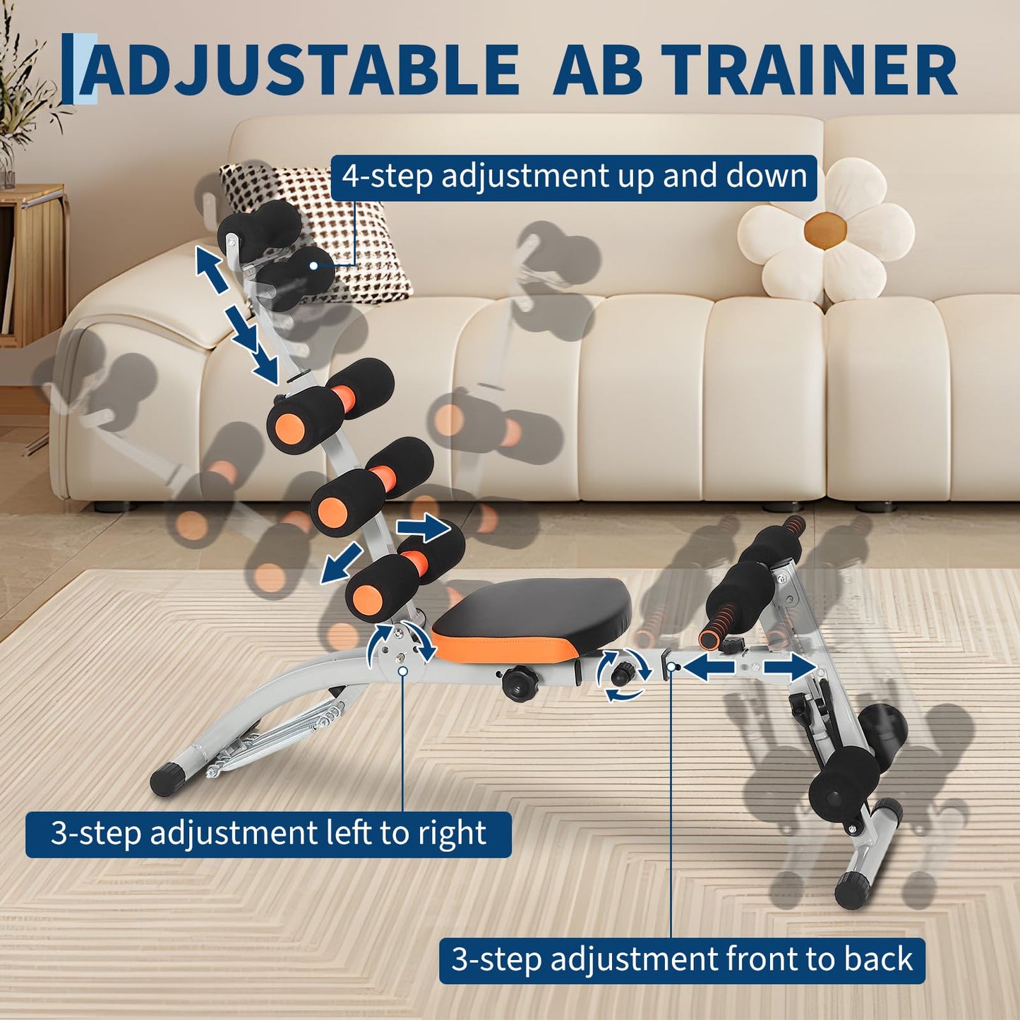 Abdominal Workout Bench,Adjustable Ab Machine for Home Gym,Multi-Functional Exercise Bench for Full Body Workout