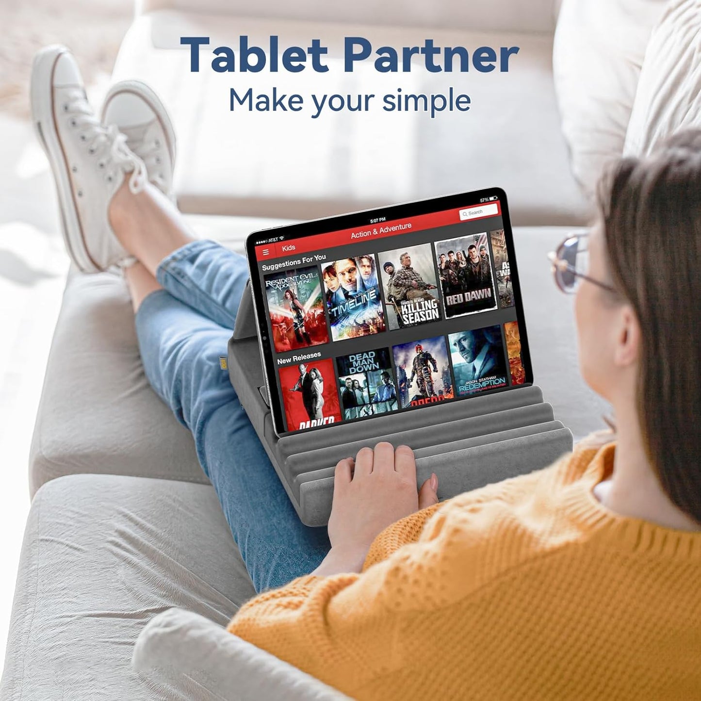 KDD 12.9, 10.5, 9.7 6 5 4 3, Tablet Pillow Holder, Foldable iPad Stand for Lap, Bed and Desk -Tablet Soft Pad Dock