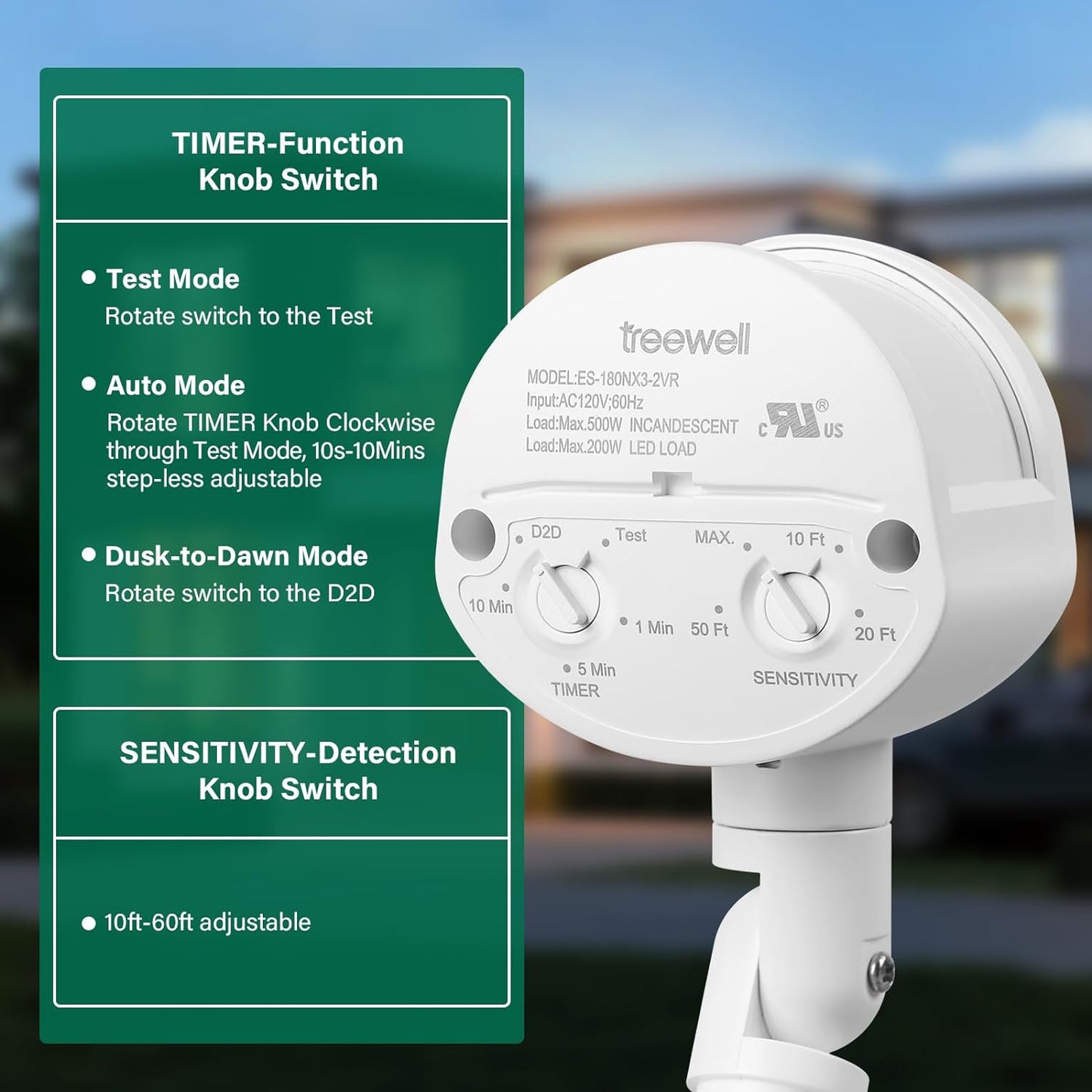 treewell 2 Pack 180-Degree 60 3 Motion Sensor, Replacement Motion Detector, Adjustable Time & Detection Sensitiity Up