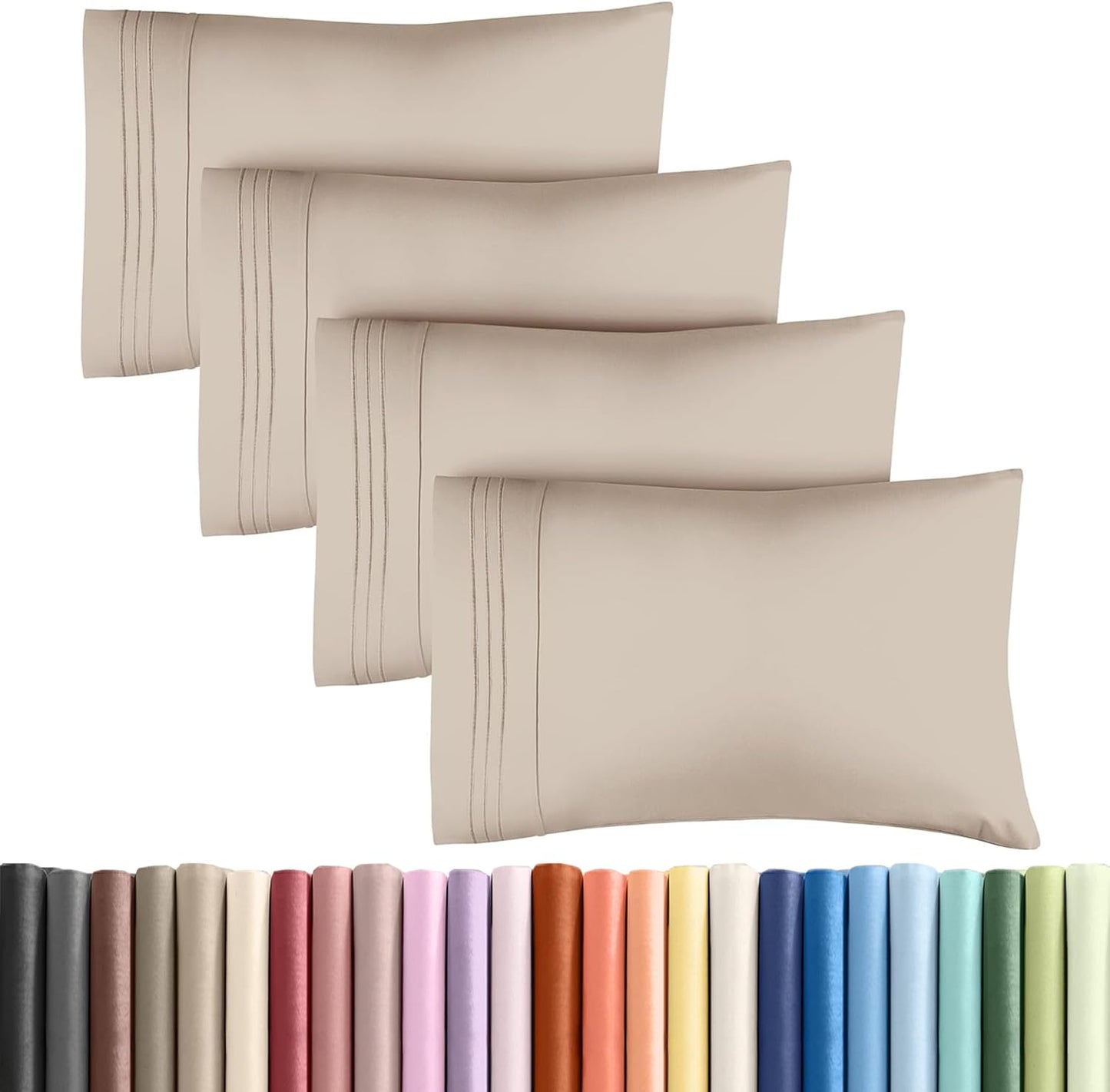Skiennix Queen Pillow Cases Set of 4 - Ultra Soft Hotel Quality - Wrinkle Free & Fade Resistant - Wheat Color