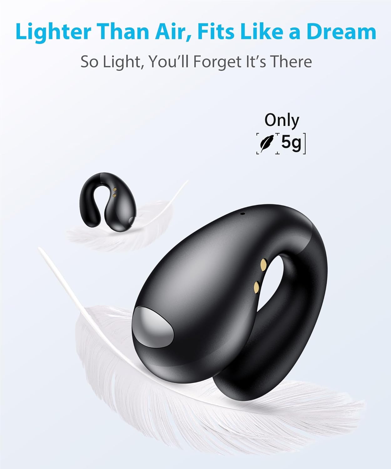 Boytond Ultra Open Ear Earbuds - Comfortable Clip-On Bone Conduction Earbuds, Over-The-Ear Open Headphones