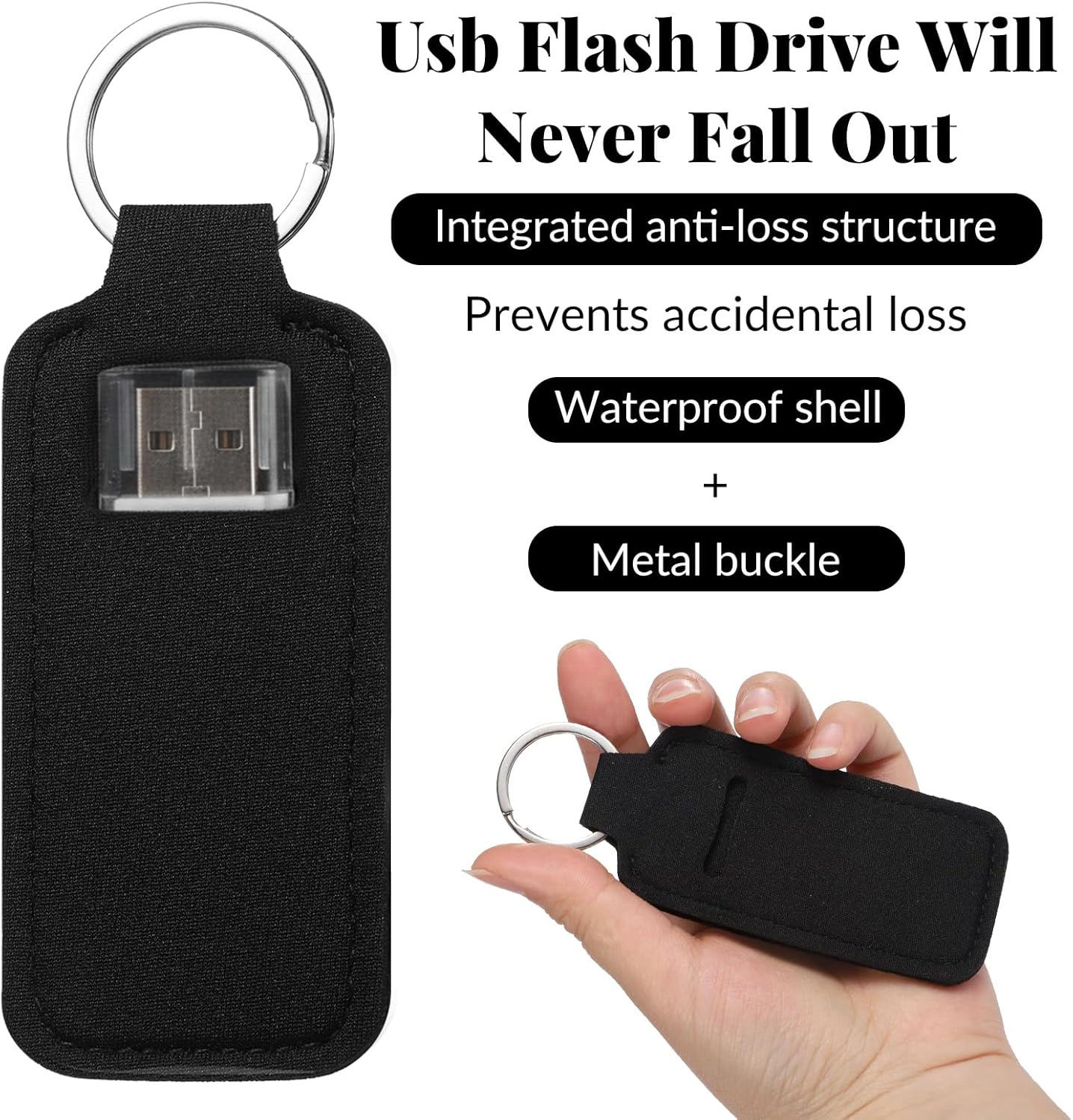 Xosjska 4PCS Anti Lost Thumb Flash Drive Holder with Keychain, USB Flash Drive Case, Small Portable Leather USB Storage