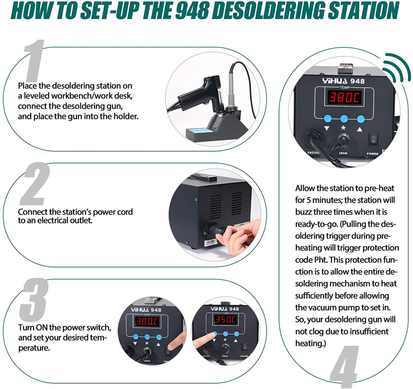 YIHUA 948 Upgraded 2 in 1 ESD Safe 80W Desoldering Station and 60W Soldering Iron- Desoldering Gun and Soldering Station °F /°C