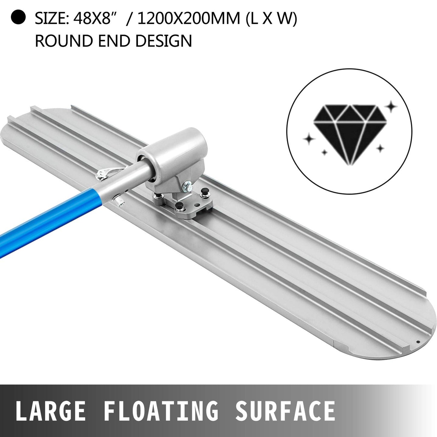 VEVOR Bull Float Magnesium Concrete Float 48 x 8 Round End Concretes Floats Tools Cement Tool Bull Concrete Kit Bull Float with 4 Float Handle Bull Floats Bracket Concretes Tools Finishing Bulls