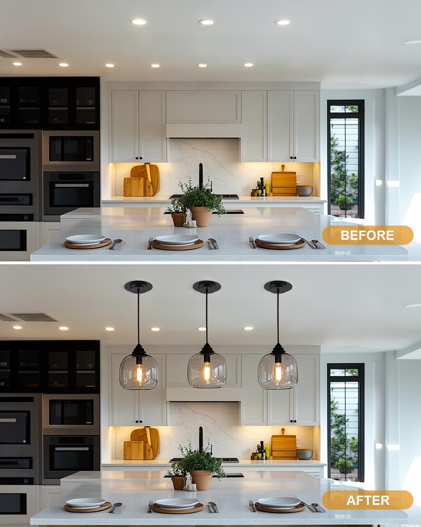 YIIZON 5" and 6" Recessed Can Light Conversion Kit, Fixture Upgrade, Pendant & Hanging Light, Ceiling Fan Compatible, 7¾ Inch Flat Steel Ceiling Medallion, Black Finish